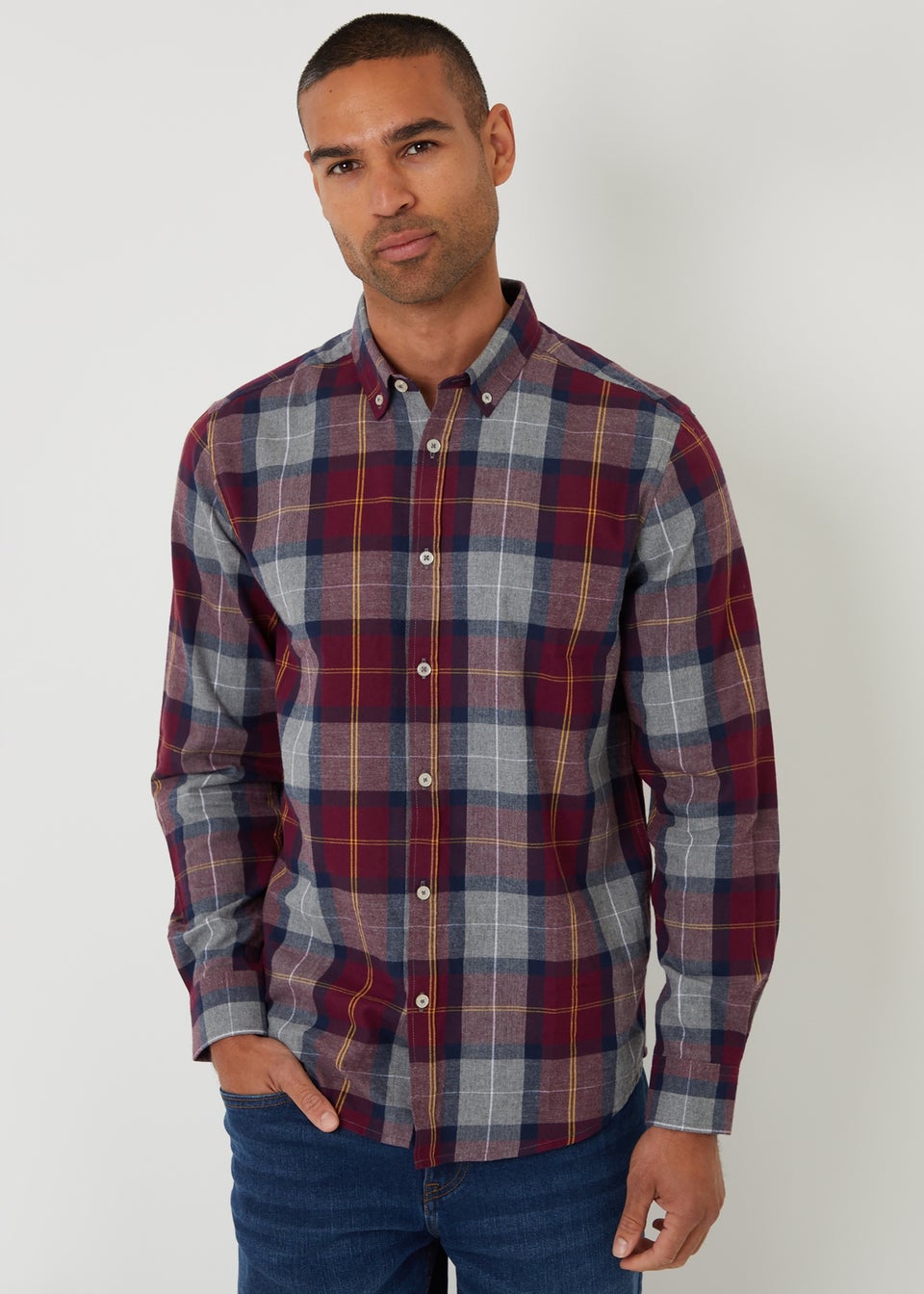 Threadbare Burgundy Brushed Flannel Check Long Sleeve Shirt