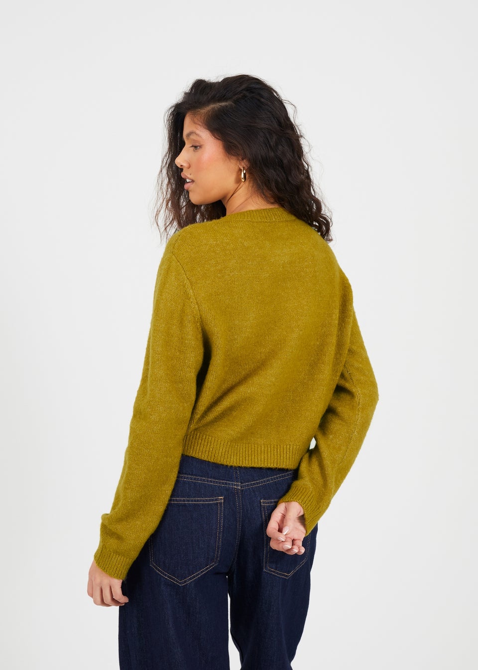 Brave Soul Olive Round Neck Jersey Knit Cardigan