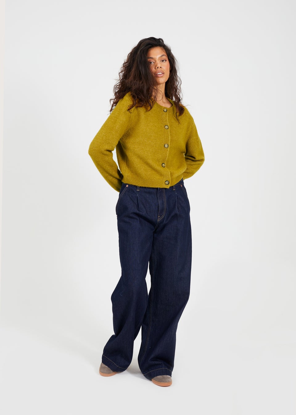 Brave Soul Olive Round Neck Jersey Knit Cardigan