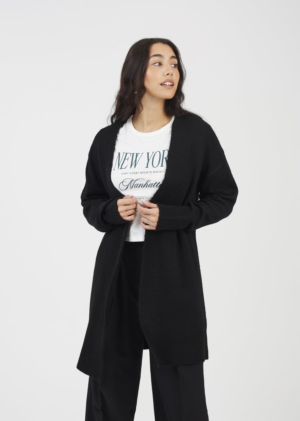 Brave Soul Black Longline Dropped Shoulder Cardigan