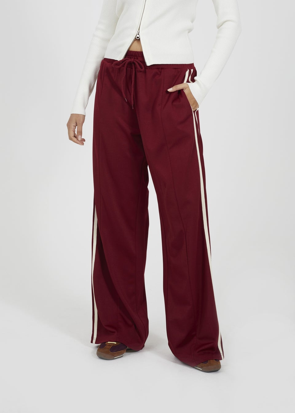 Brave Soul Burgundy Side Stripe Wide Leg Joggers