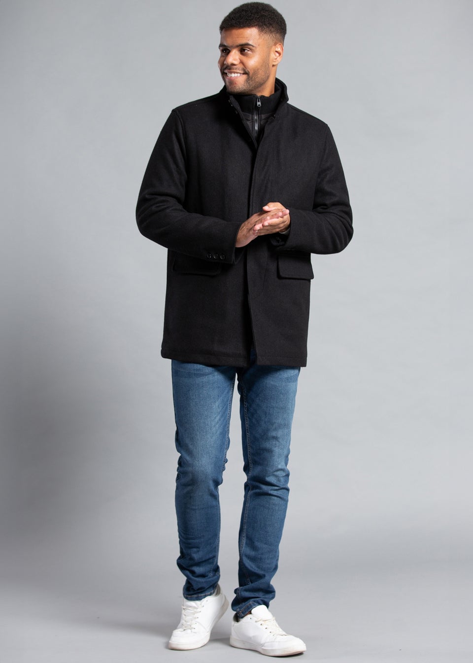 Tokyo Laundry Black Padded Faux Wool Coat