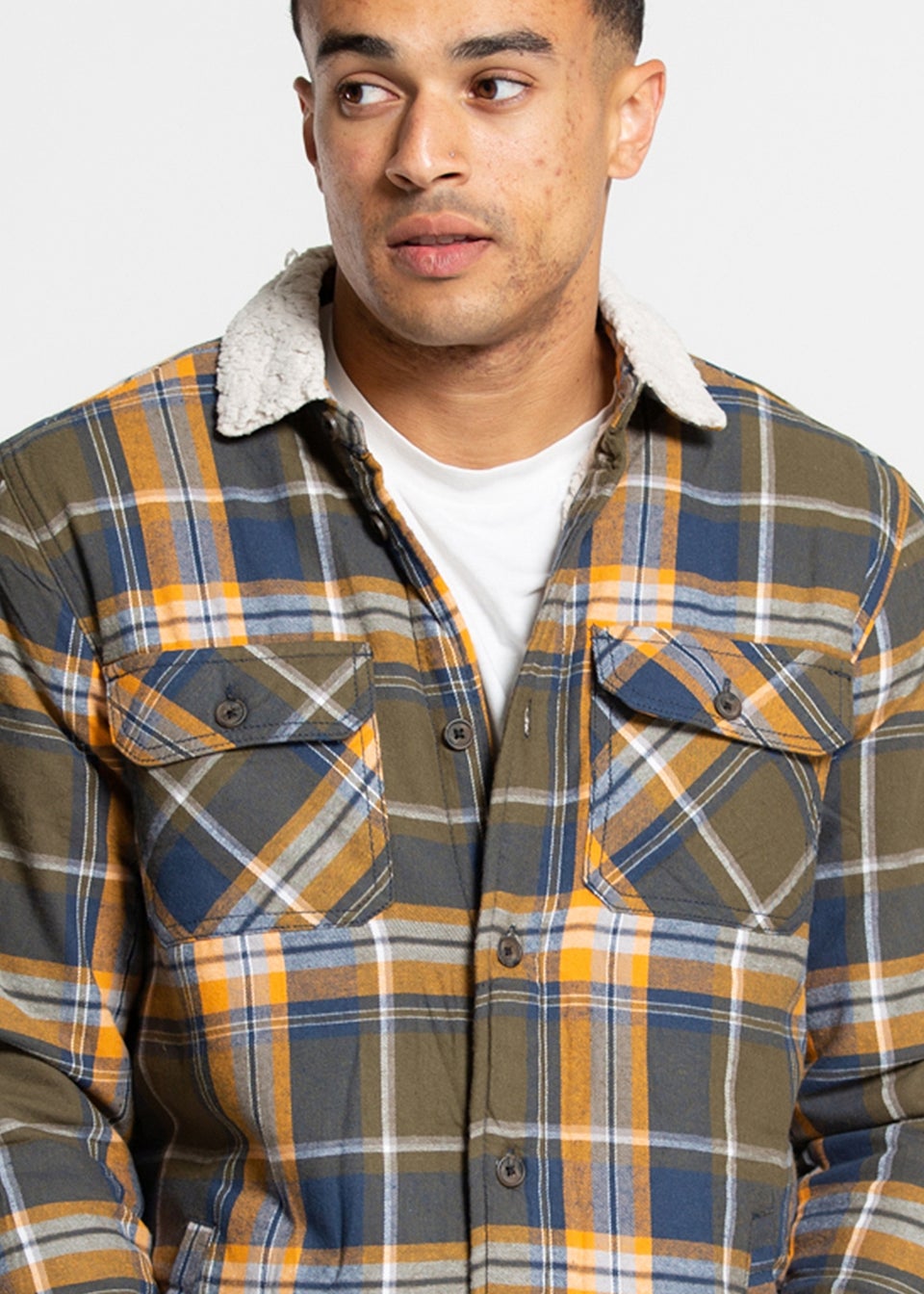 Tokyo Laundry Khaki Checked Padded Shirt With Sherpa Lining