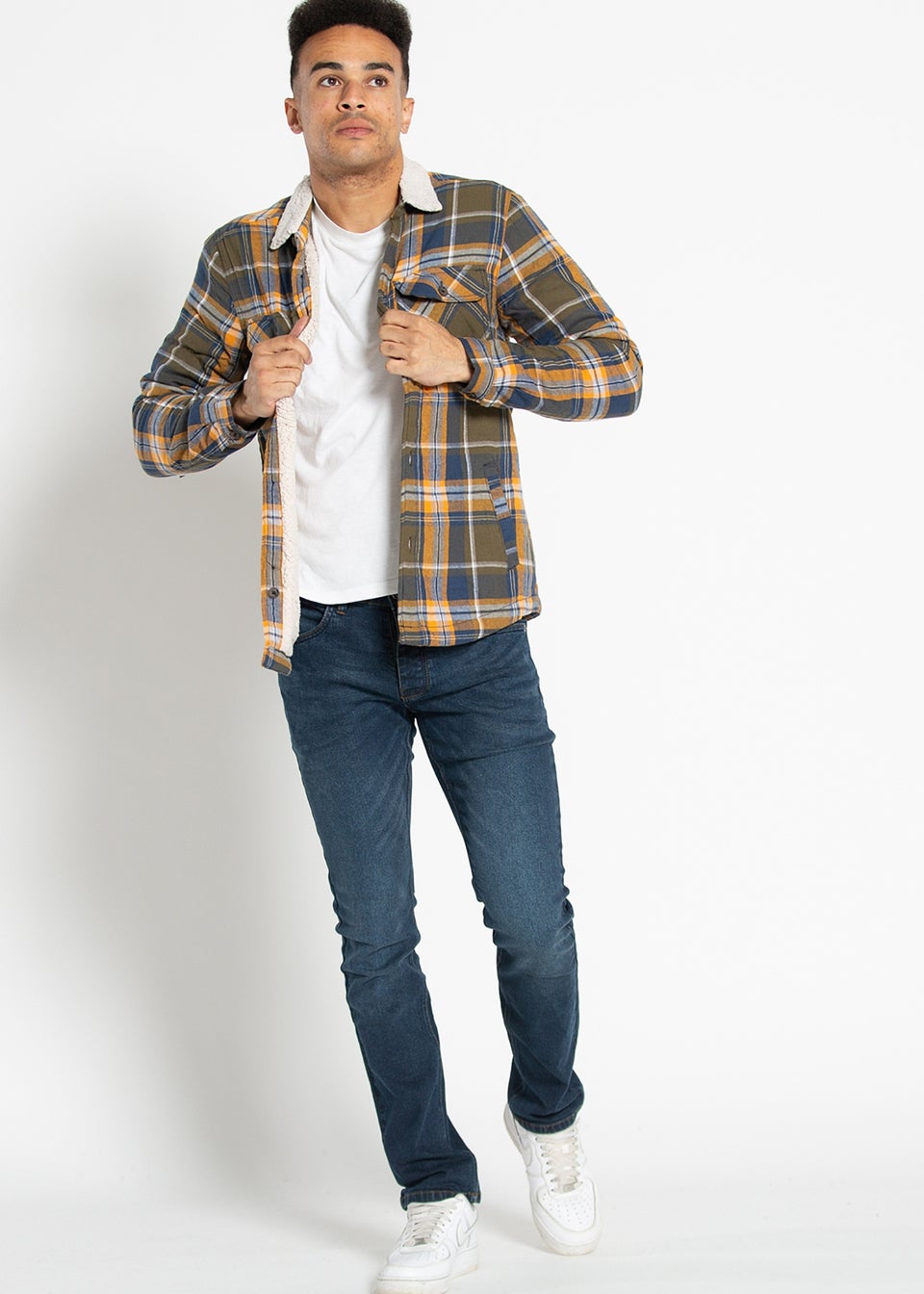 Tokyo Laundry Khaki Checked Padded Shirt With Sherpa Lining