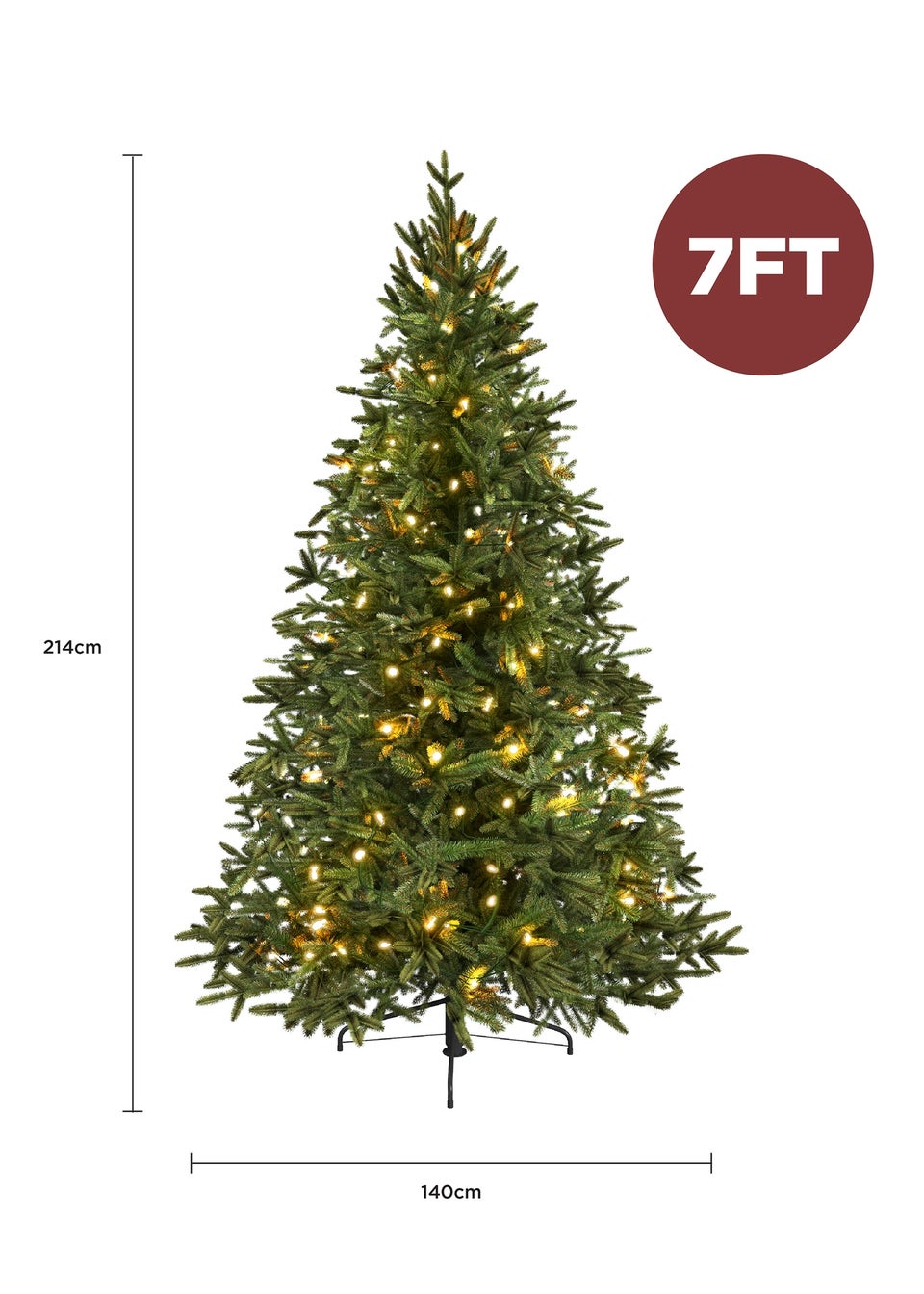 Charles Bentley Green Luxury 7ft Pre-Lit Faux Nordic Spruce Hinged Christmas Tree