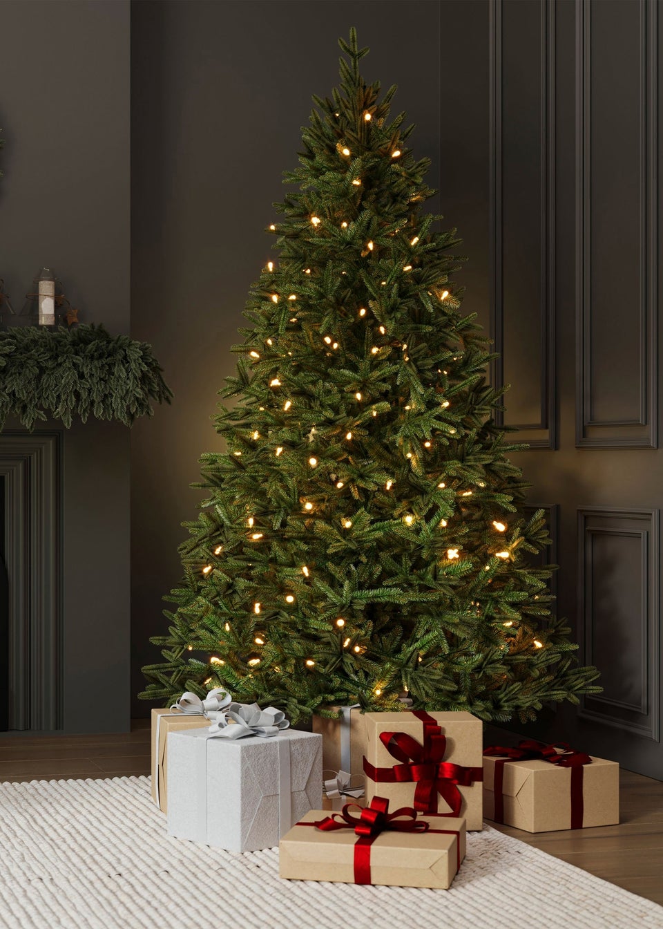 Charles Bentley Green Luxury 7ft Pre-Lit Faux Nordic Spruce Hinged Christmas Tree