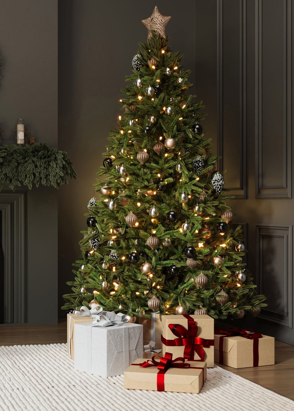 Charles Bentley Green Luxury 6ft Pre-Lit Faux Nordic Spruce Hinged Christmas Tree