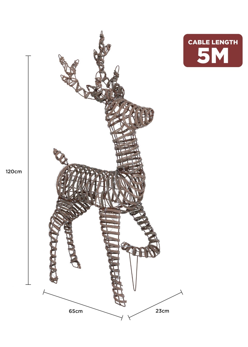 Charles Bentley Brown Large Rattan Light Up Reindeer