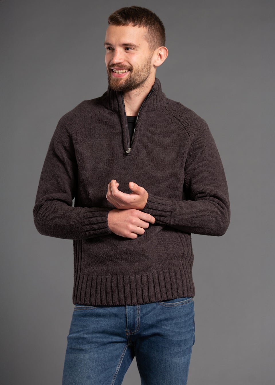 Kensington Eastside Charcoal Quarter Zip Raglan Sleeve Knitted Jumper