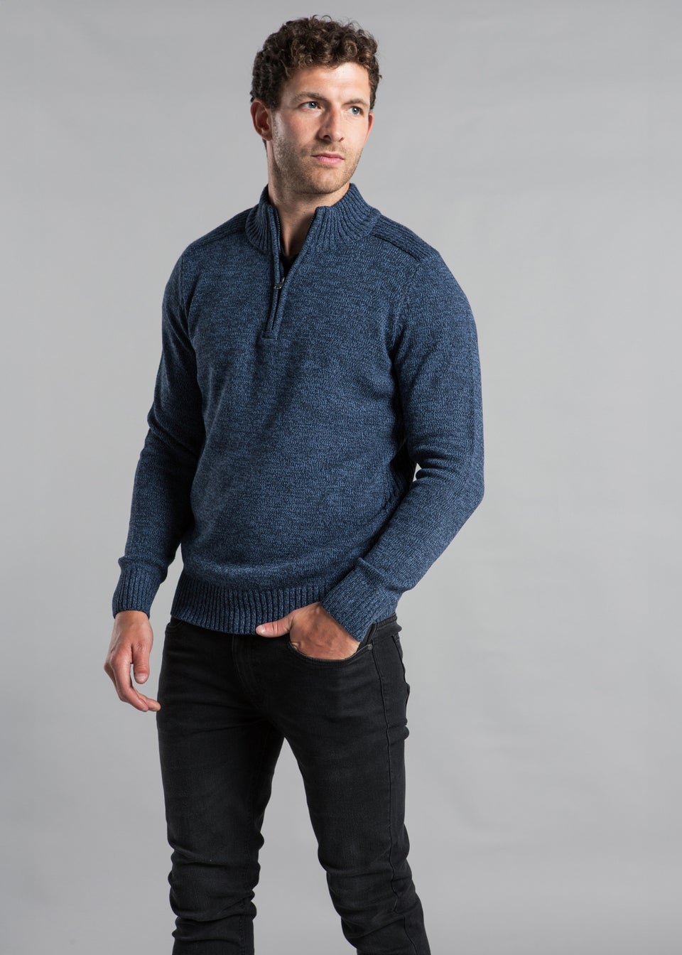 Kensington Eastside Navy Quarter Zip Twisted Yarn Knitted Jumper