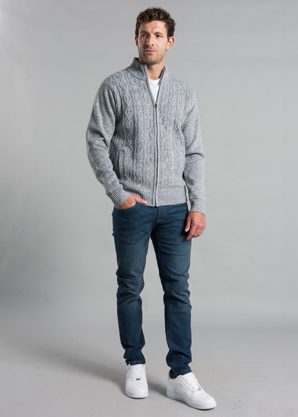 Kensington Eastside Grey Full Zip Funnel Neck Jumper
