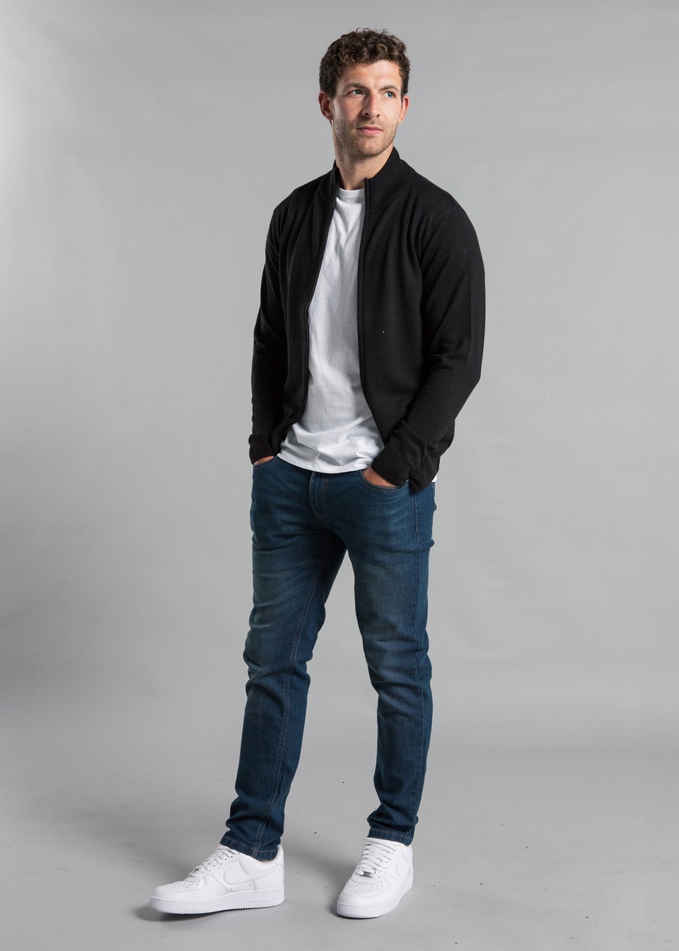 Kensington Eastside Black Funnel Neck Zip-Through Cardigan