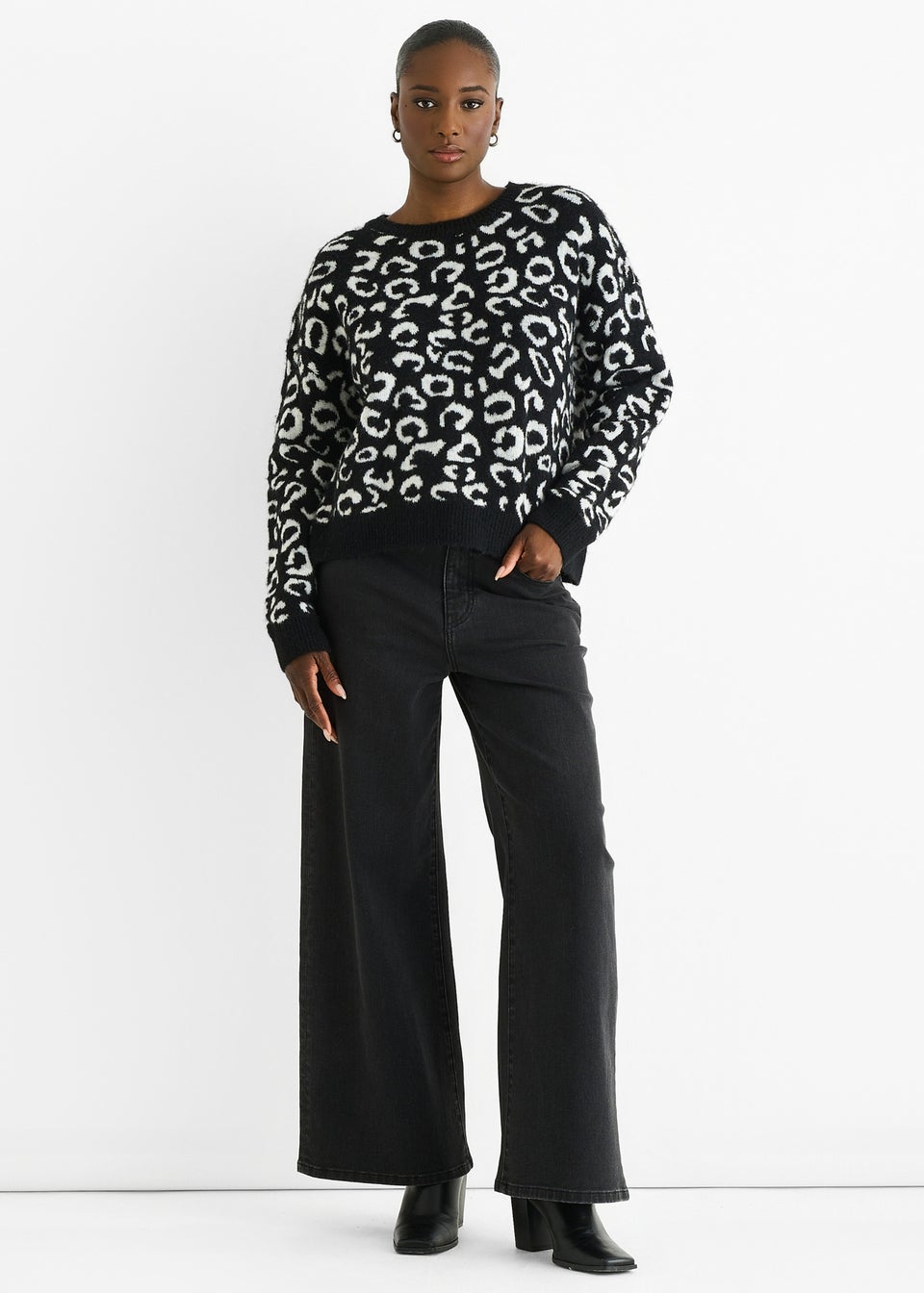 Gini London Black Animal Pattern loose Fit Knit Jumper