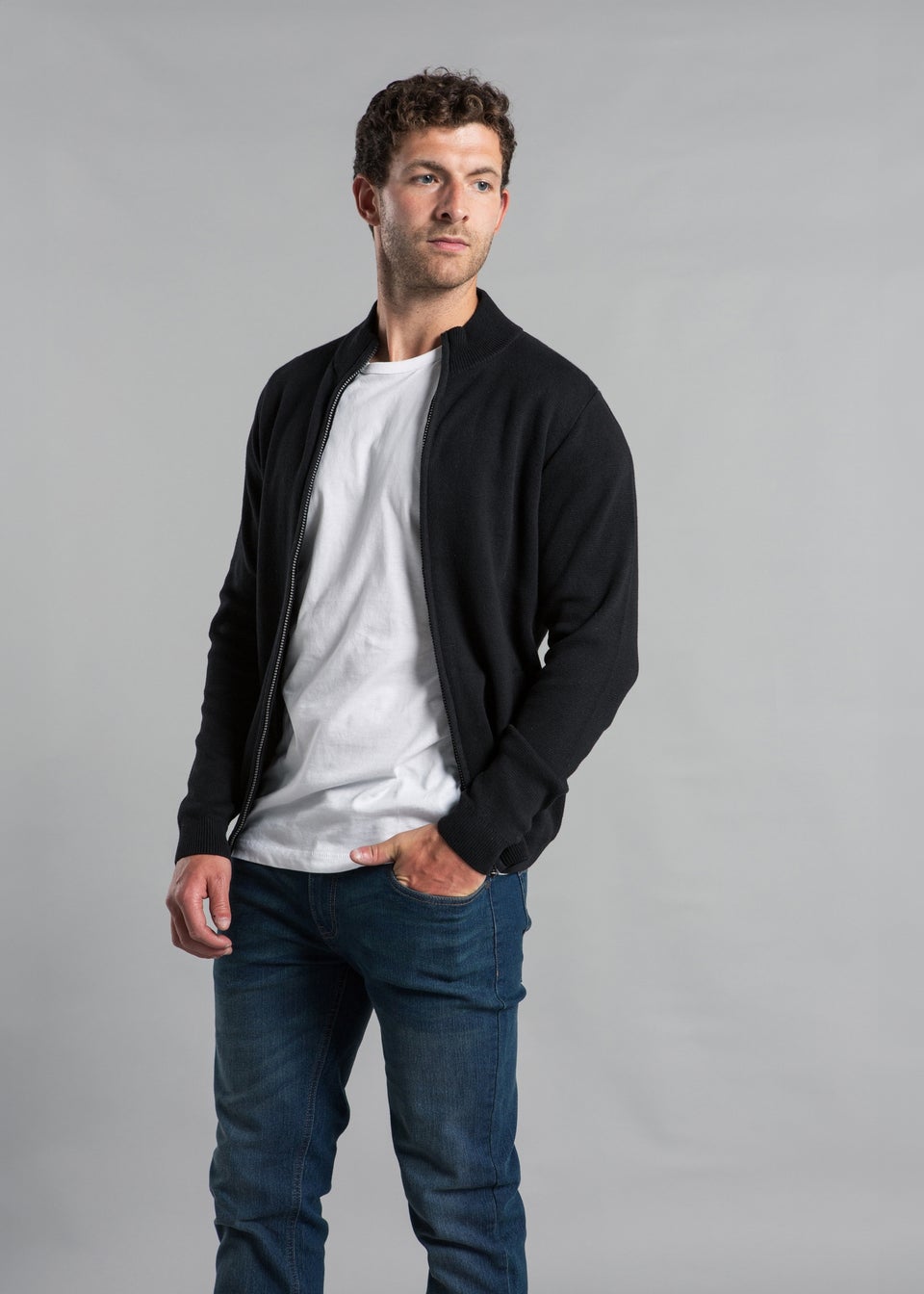 Kensington Eastside Black Recycled Cotton Blend Zip-Through Cardigan