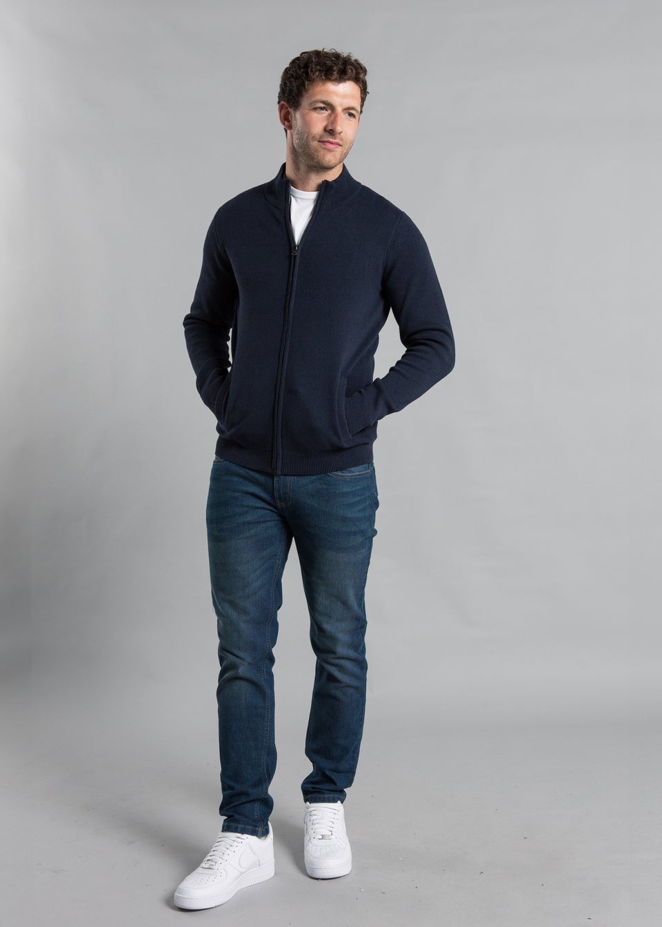 Kensington Eastside Navy Recycled Cotton Blend Zip-Through Cardigan