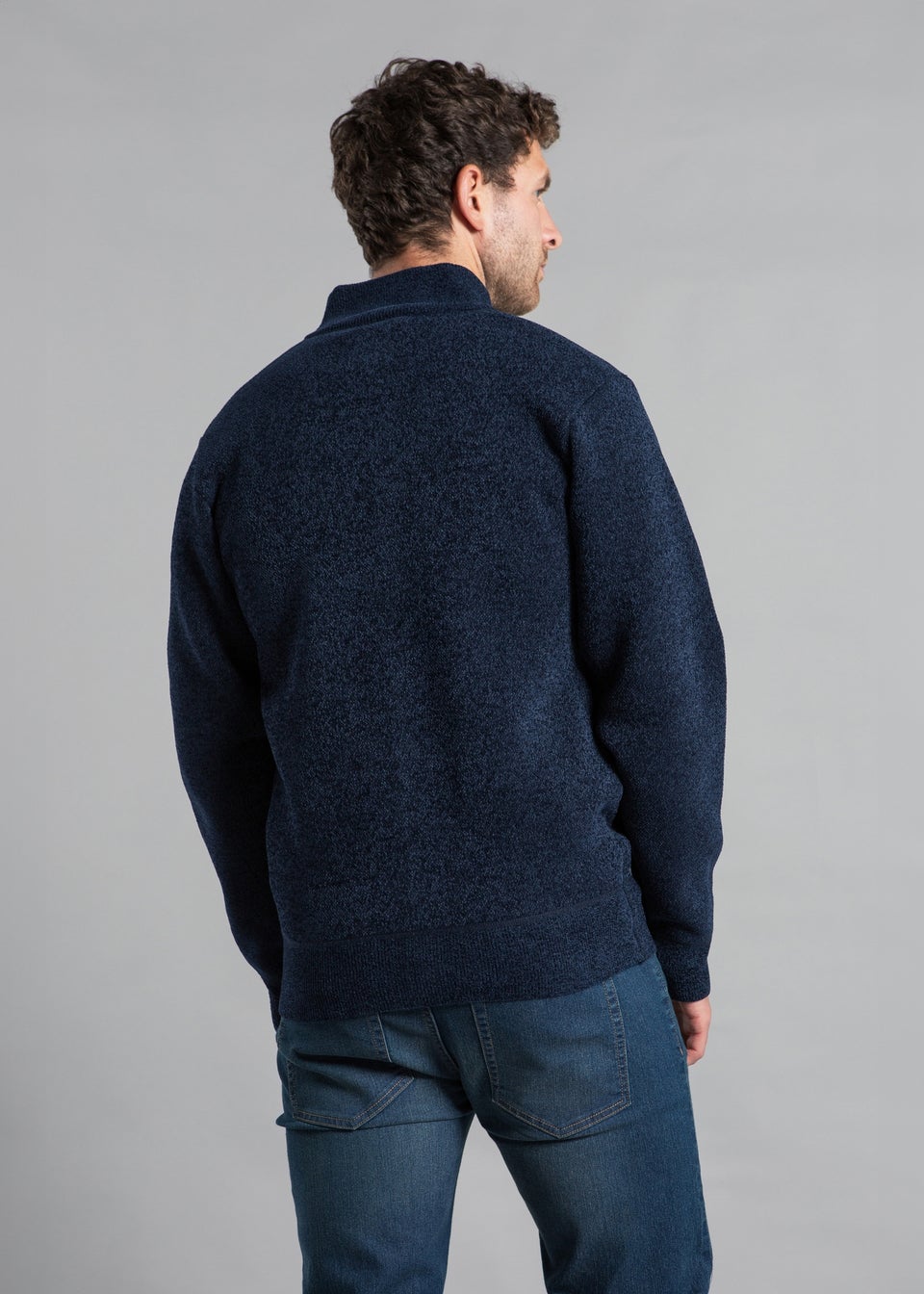 Kensington Eastside Navy Textured Zip-Through Cardigan with Ribbed Details