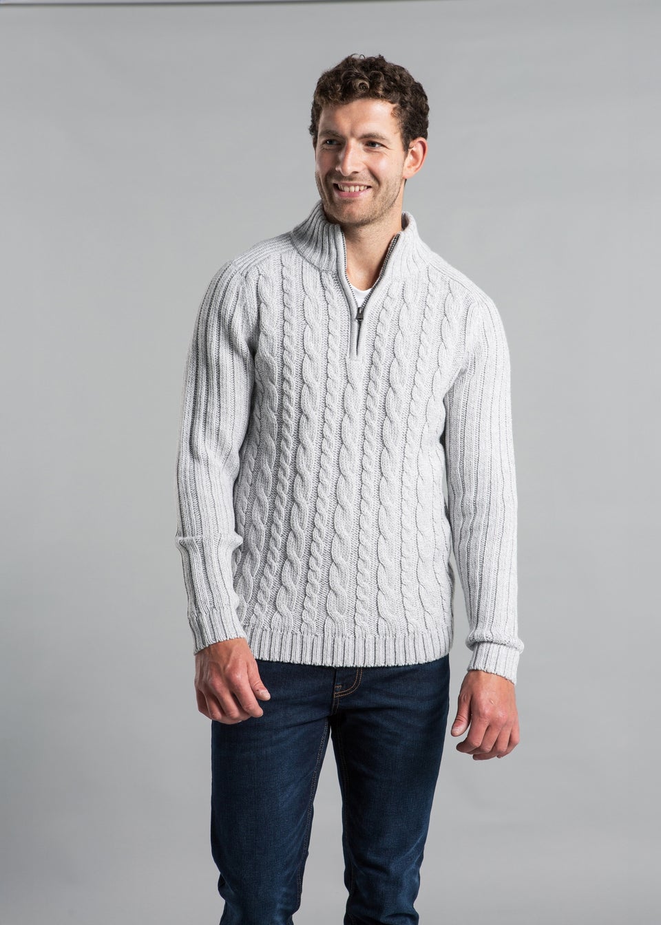 Kensington Eastside Grey 1/4 Zip Cable & Rib Jumper