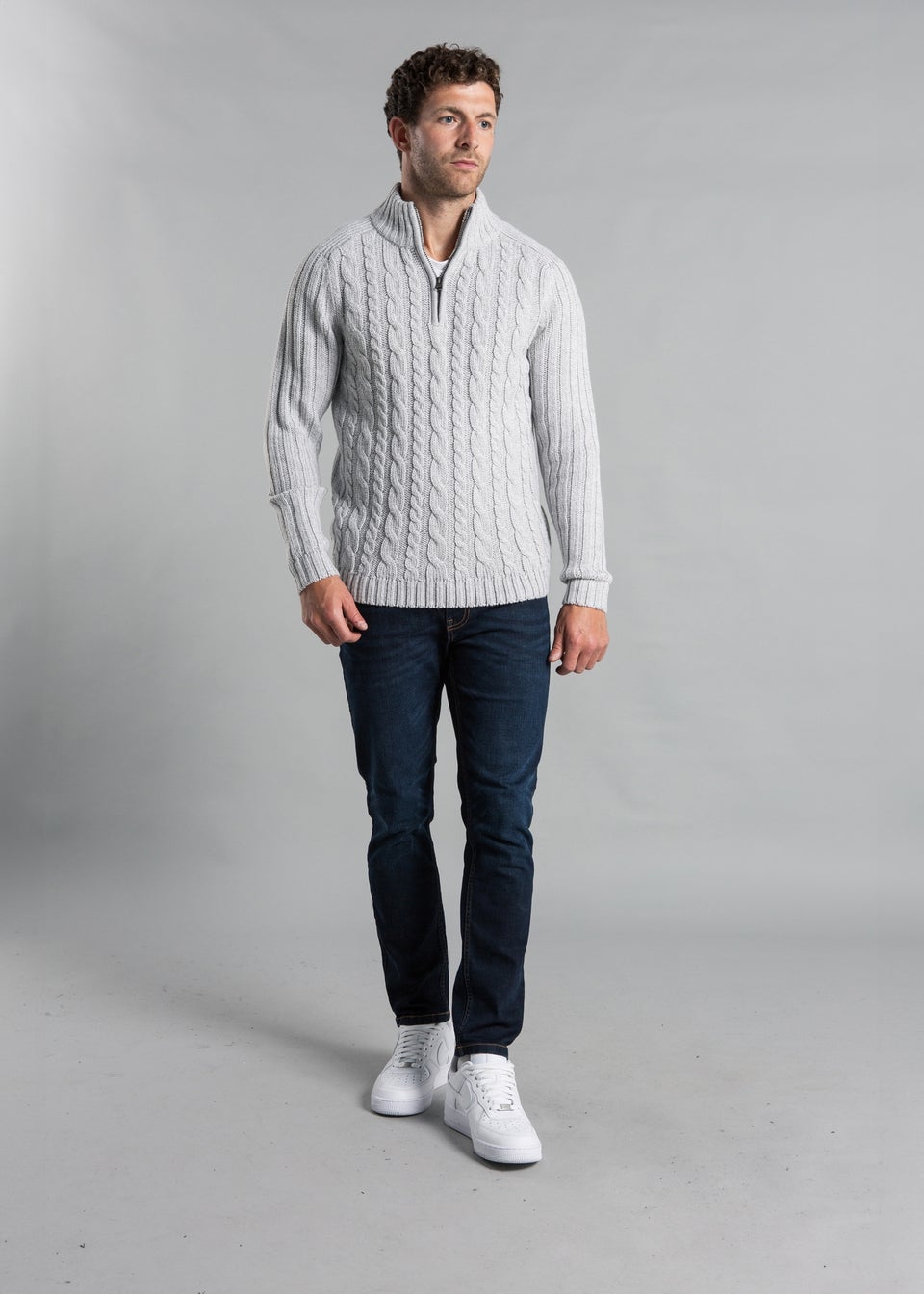 Kensington Eastside Grey 1/4 Zip Cable & Rib Jumper