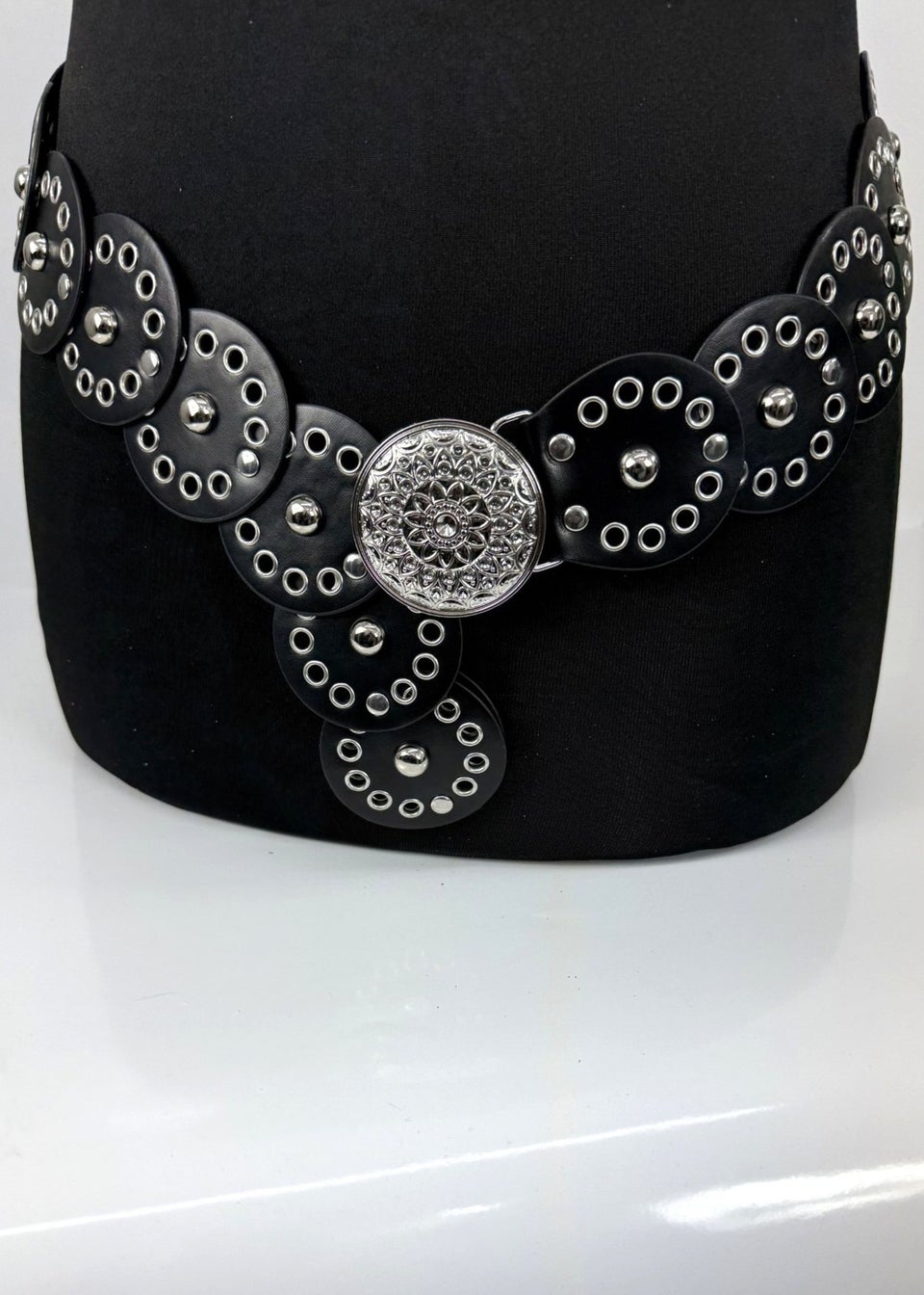 Raffaella Ladies Black Wide Eyelet Disc Belt