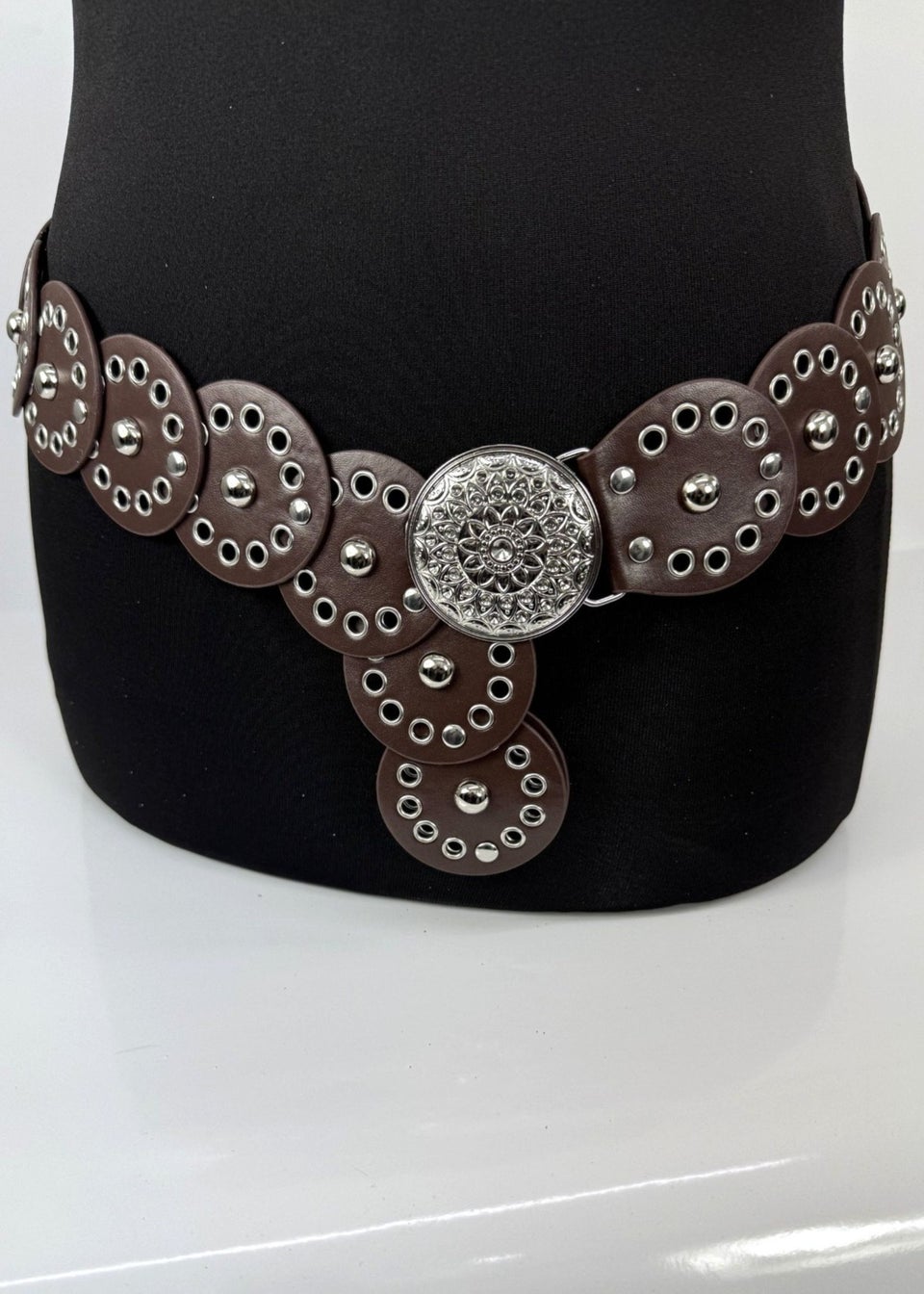 Raffaella Ladies Brown Wide Eyelet Disc Belt