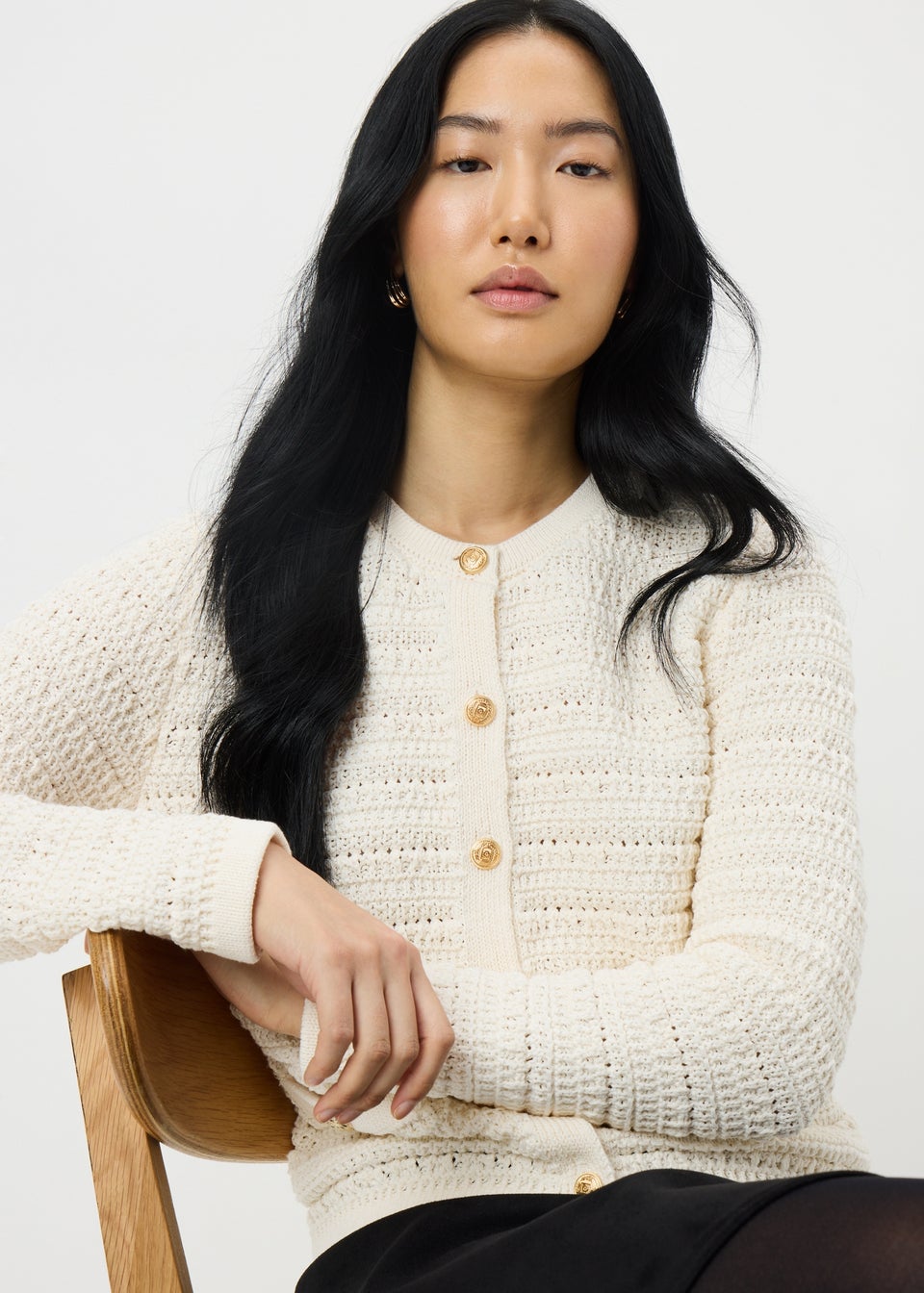 Ivory Stitch Button Cardigan