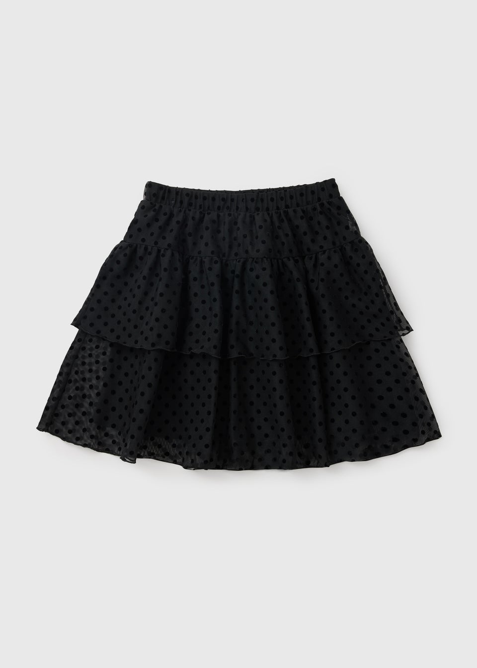 Girls Black Velvet Spot Frill Skirt (7-15yrs)