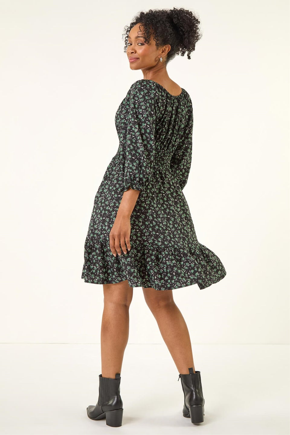 Roman Black Petite Floral Frill Dress