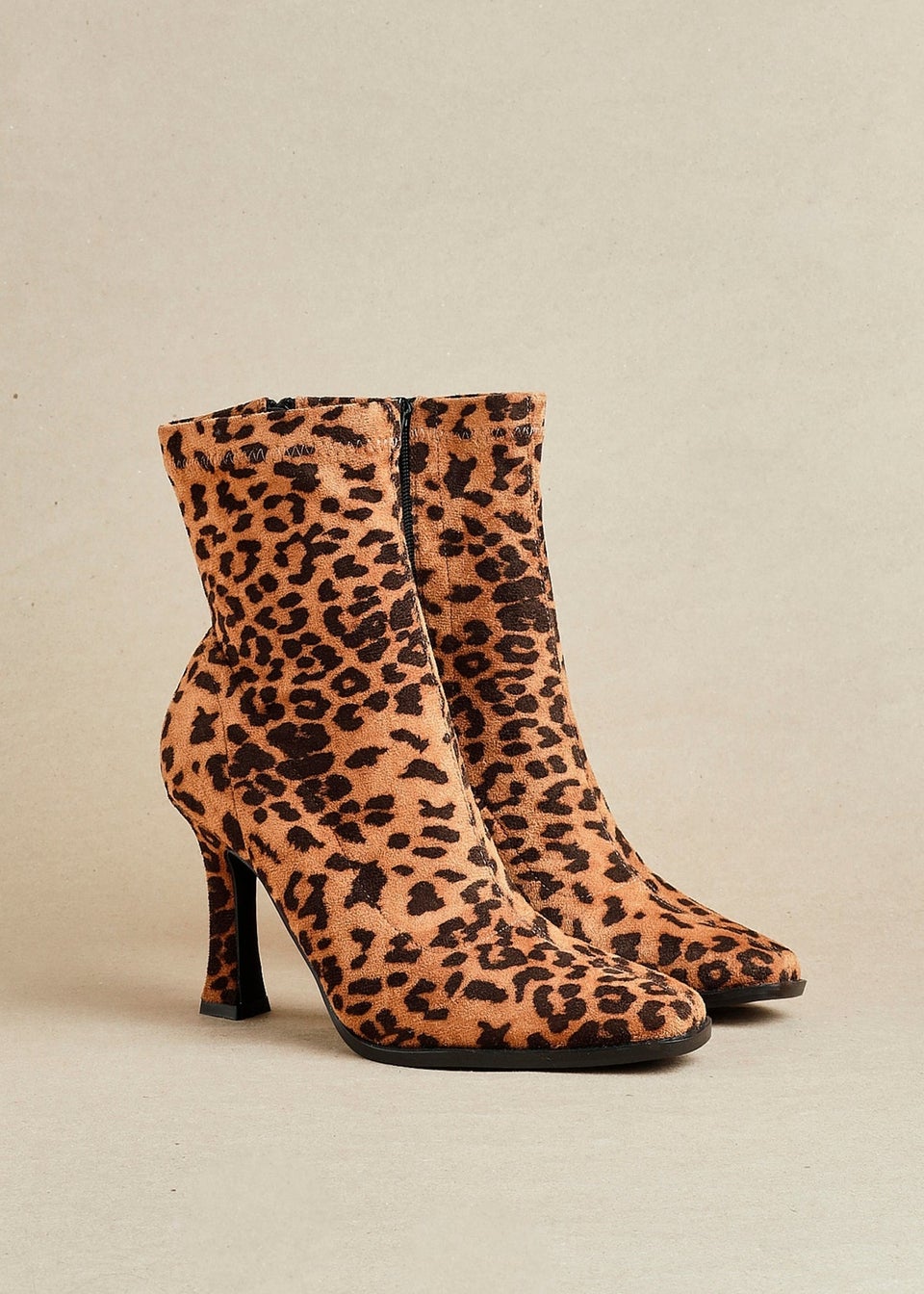 Linzi Noelle Leopard Print Square Toe Heeled Sock Boot Matalan