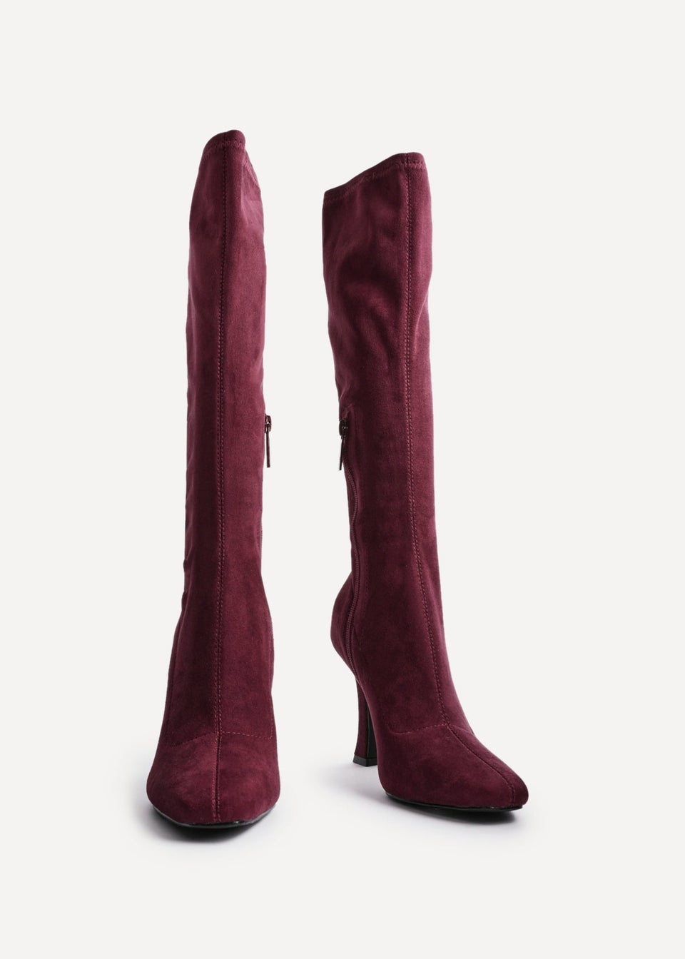 Linzi Gabrielle Burgundy Suede Square Toe Knee High Heeled Boot