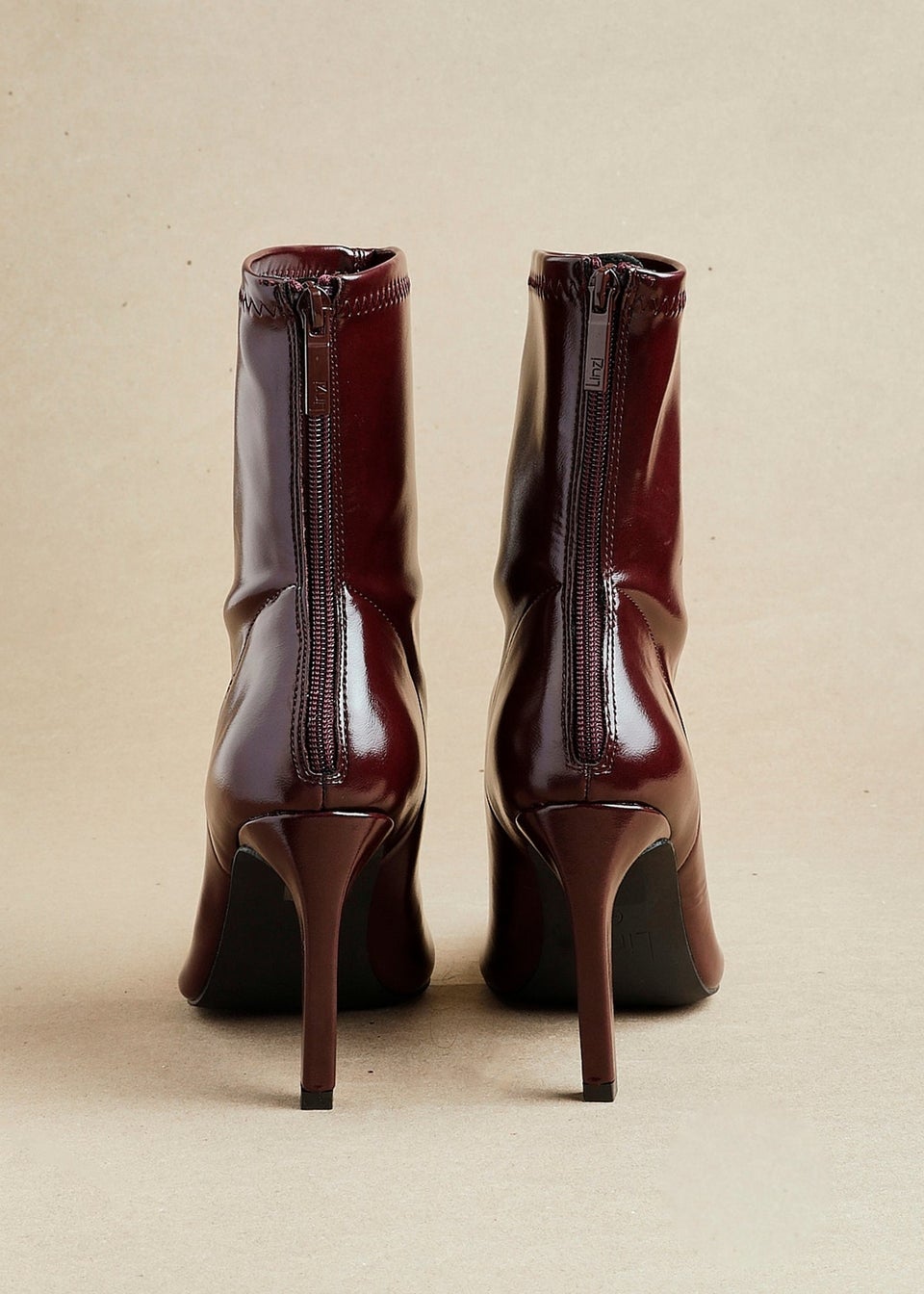 Linzi West Burgundy Faux Leather Pointed Stretch Heeled Ankle Boot