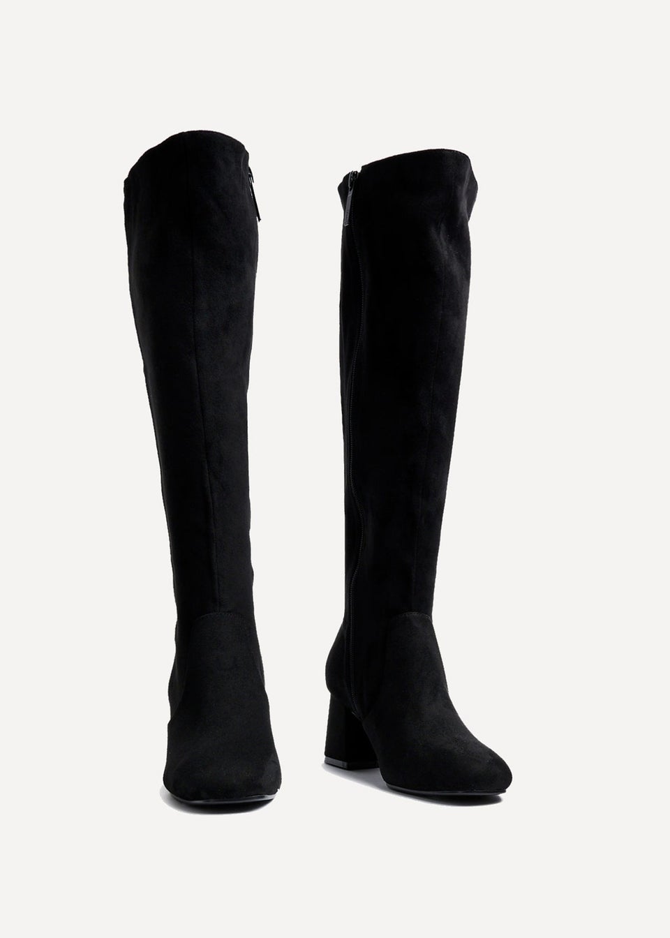 Linzi Fable Wide Fit Black Faux Suede Knee High Block Heeled Boot