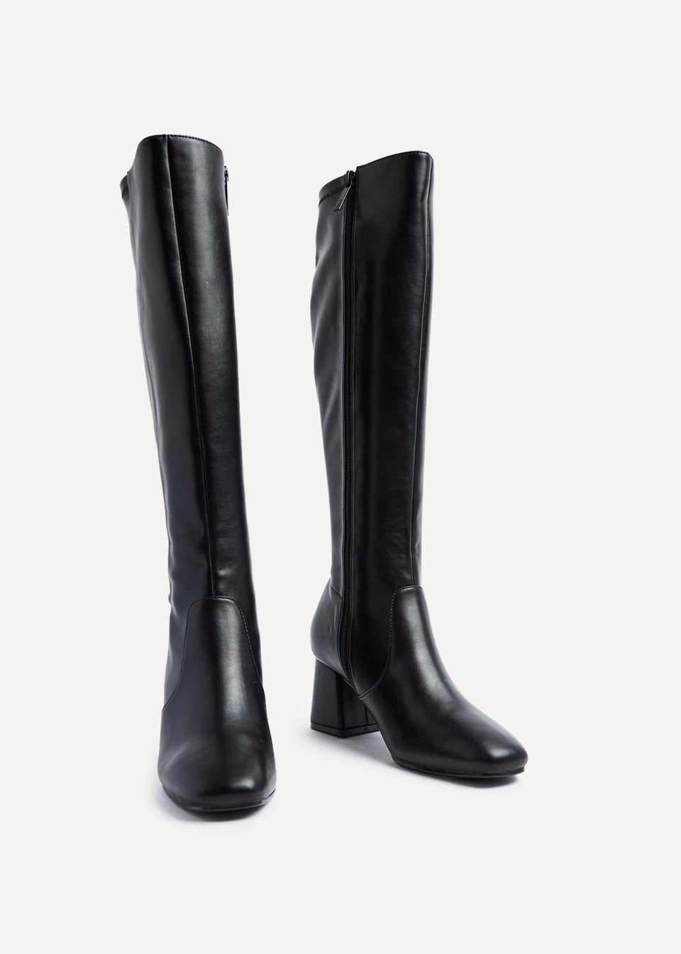 Linzi Frosty Black Faux Leather Block Heeled Knee High Boot