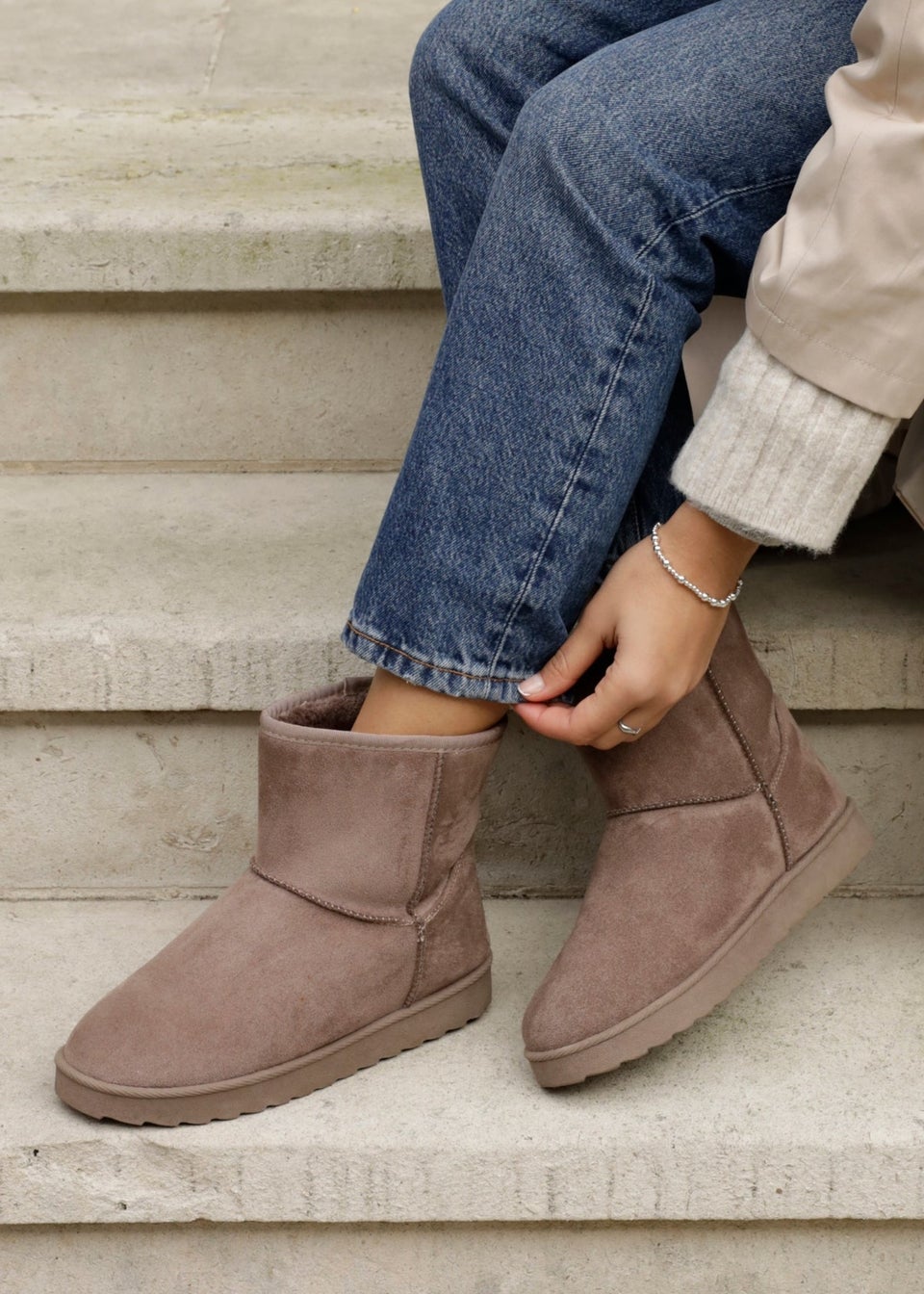 Linzi Addy Mocha Faux Suede Faux Fur Lined Ankle Boot