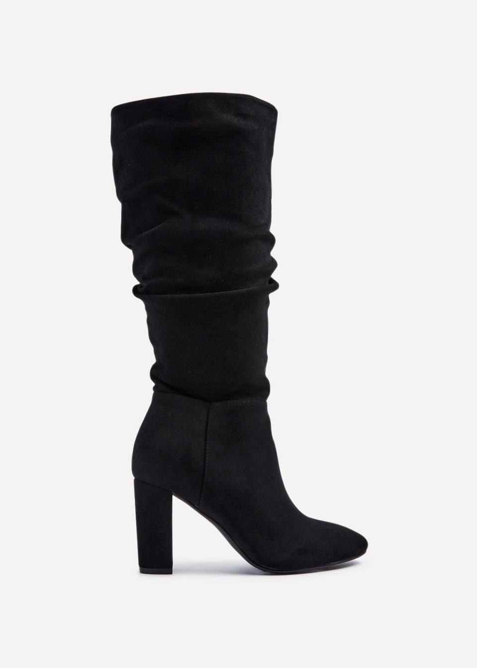 Linzi Aura Black Faux Suede Ruched Knee High Heeled Boot