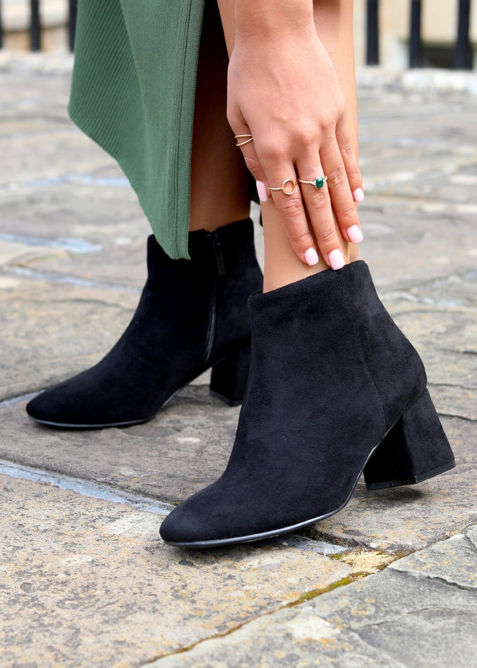 Linzi Verse Black Suede Block Heel Ankle Boot