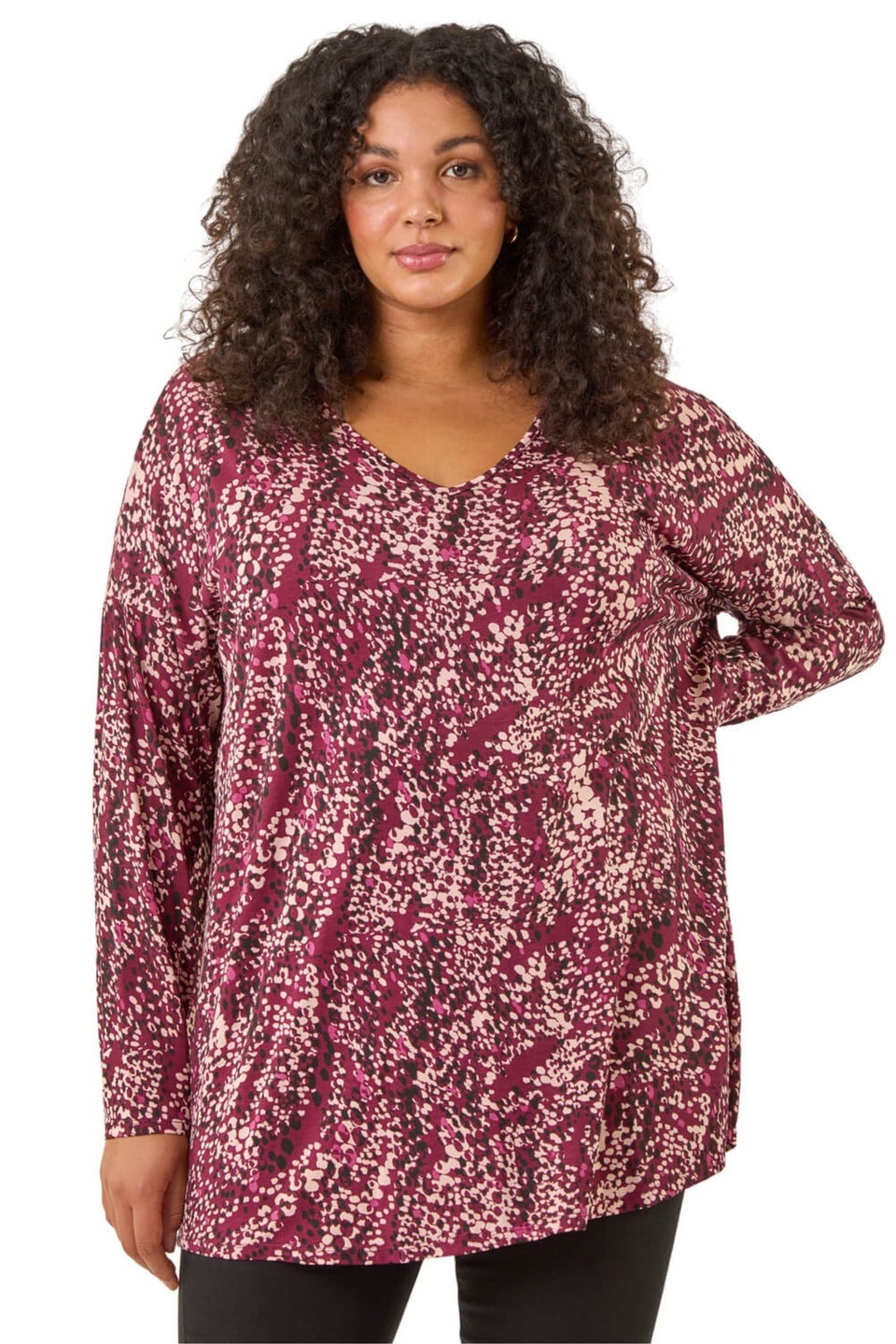 Roman Red Curve Spot Print V-Neck Stretch Top