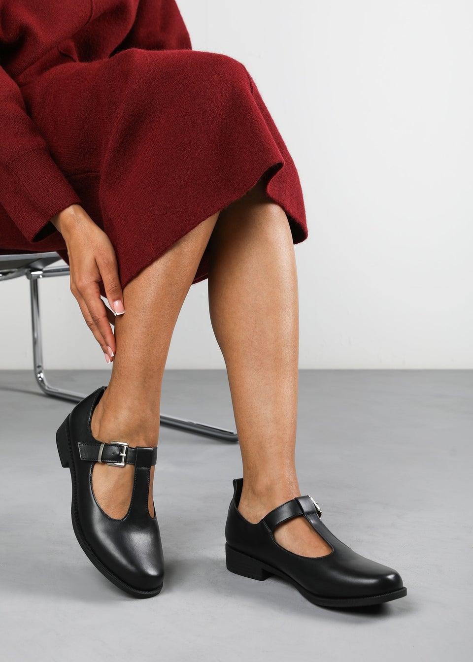 Where's That From Natalie Black PU Wide-Fit Mary Janes Loafers