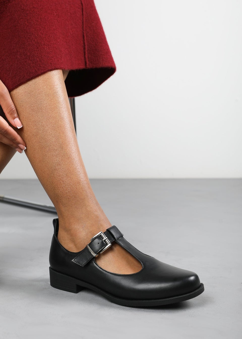 Where's That From Natalie Black PU Wide-Fit Mary Janes Loafers