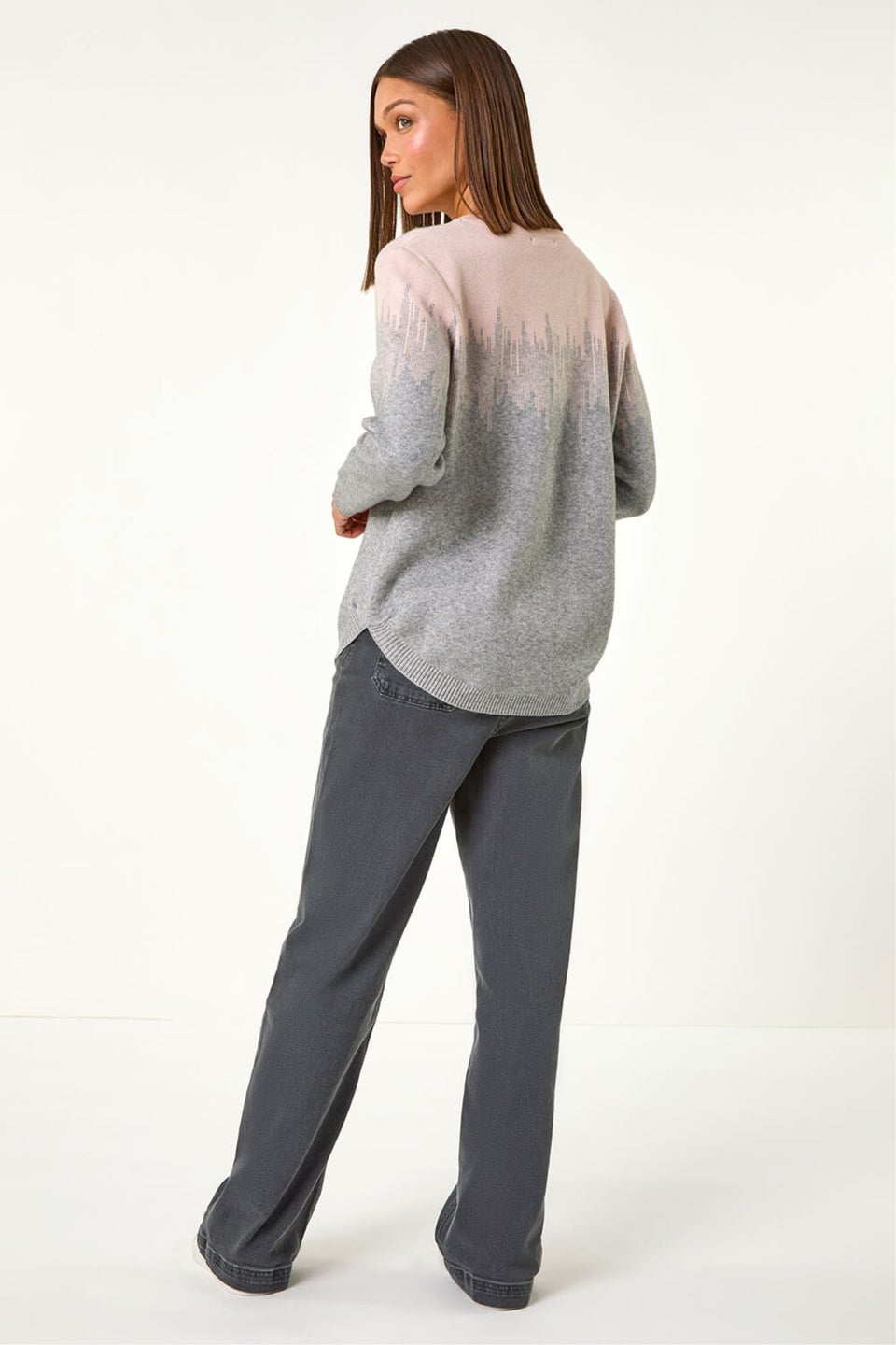 Roman Light Pink Sparkly Colour Block Knitted Jumper