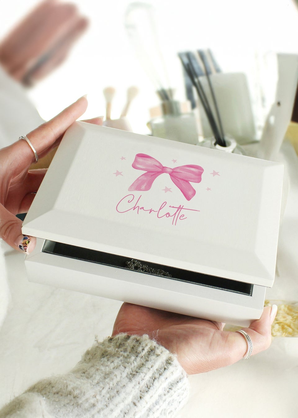 Personalised Memento Company White Bow Jewellery Box