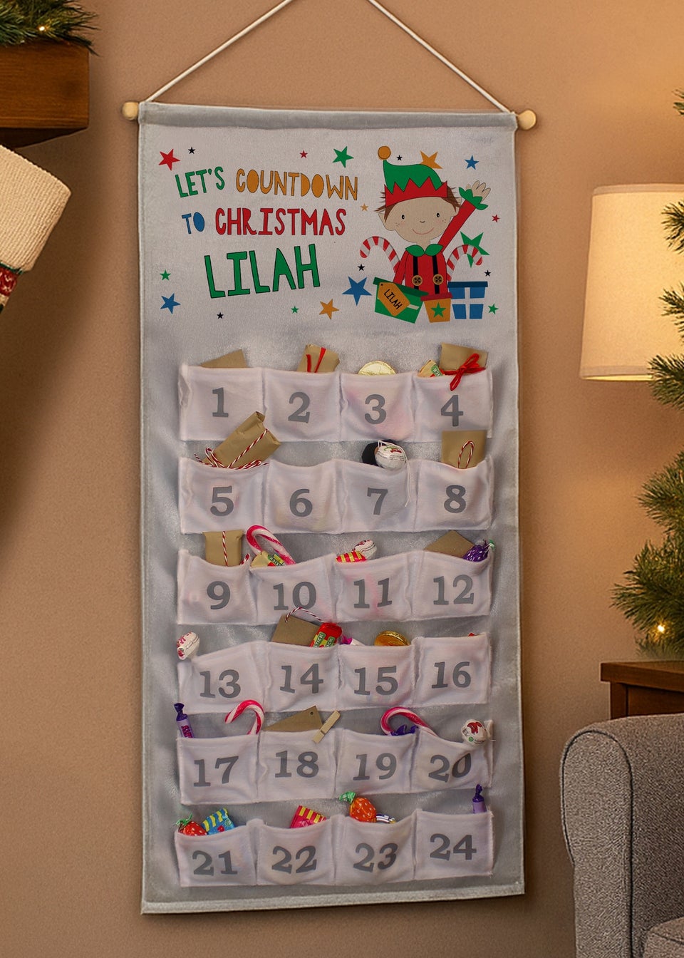 Personalised Memento Company Grey Christmas Elf Advent Calendar