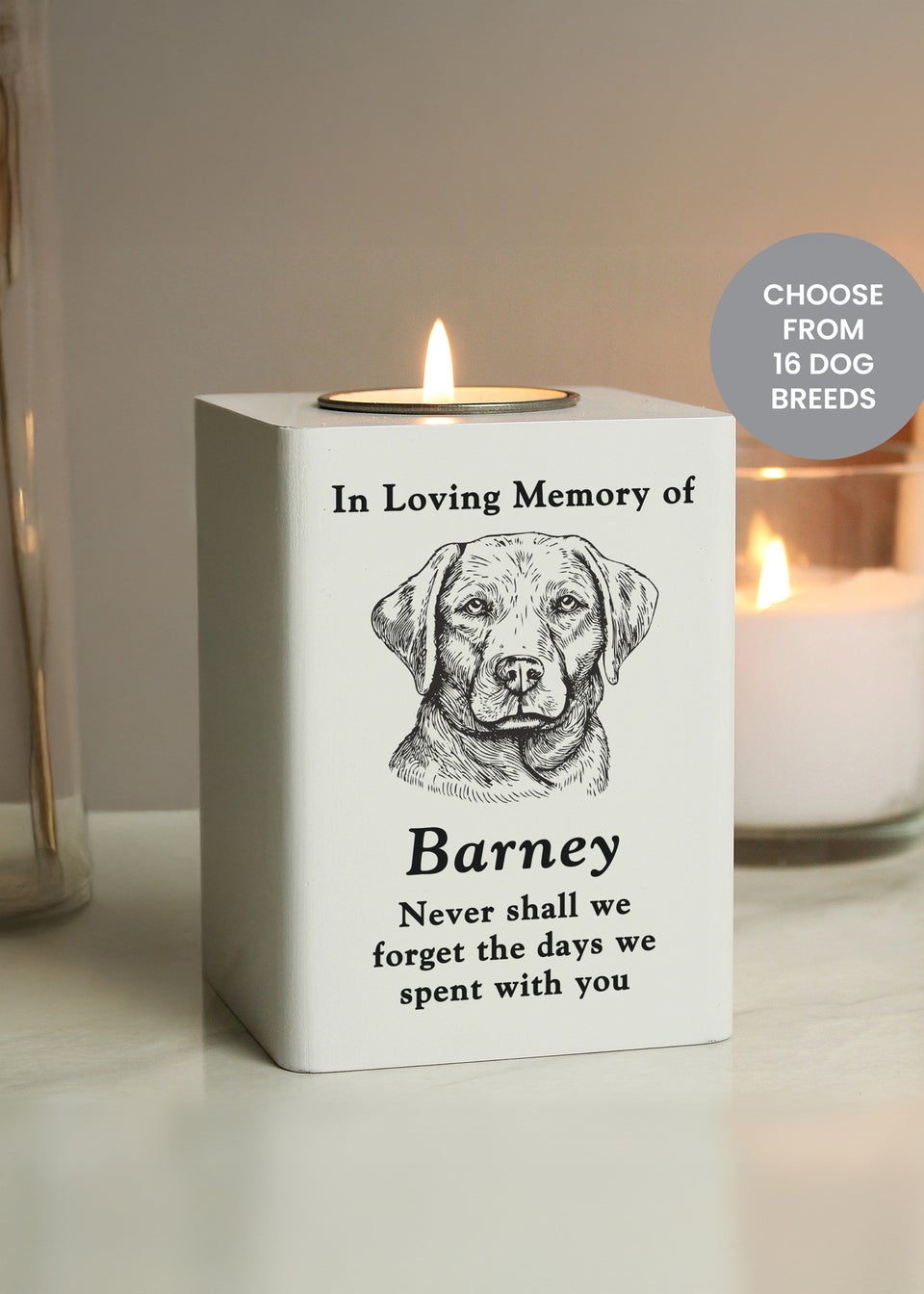 Personalised Memento Company White Dog Breed Memorial Tealight Holder