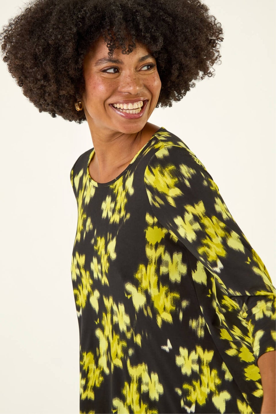 Roman Yellow Floral Print Hanky Hem Top