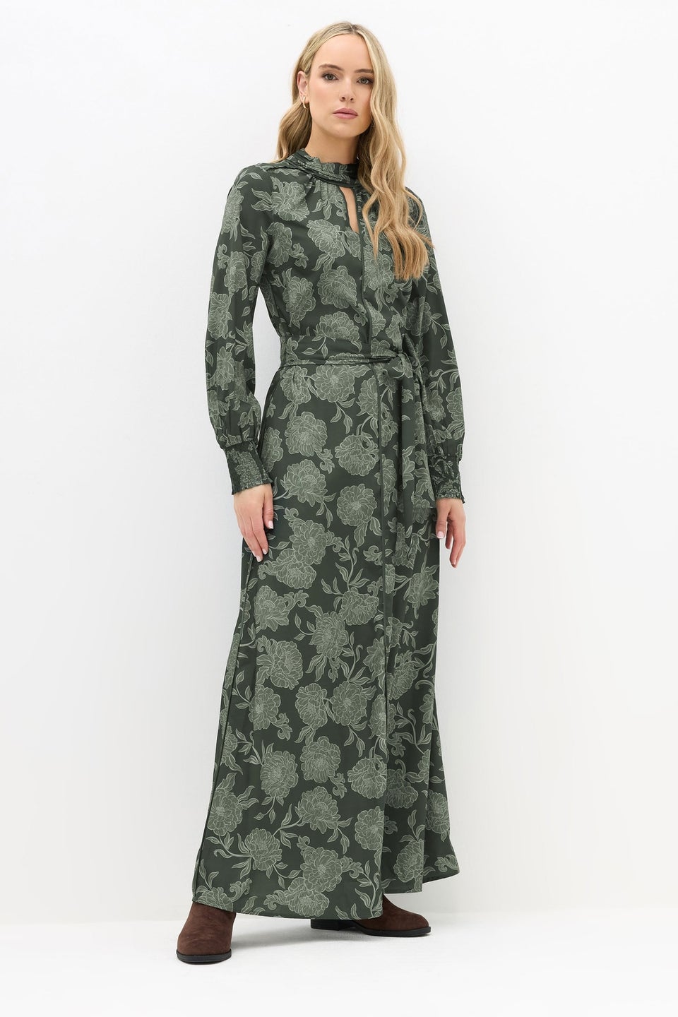 Long Tall Sally Green Floral High Neck Tie Dress