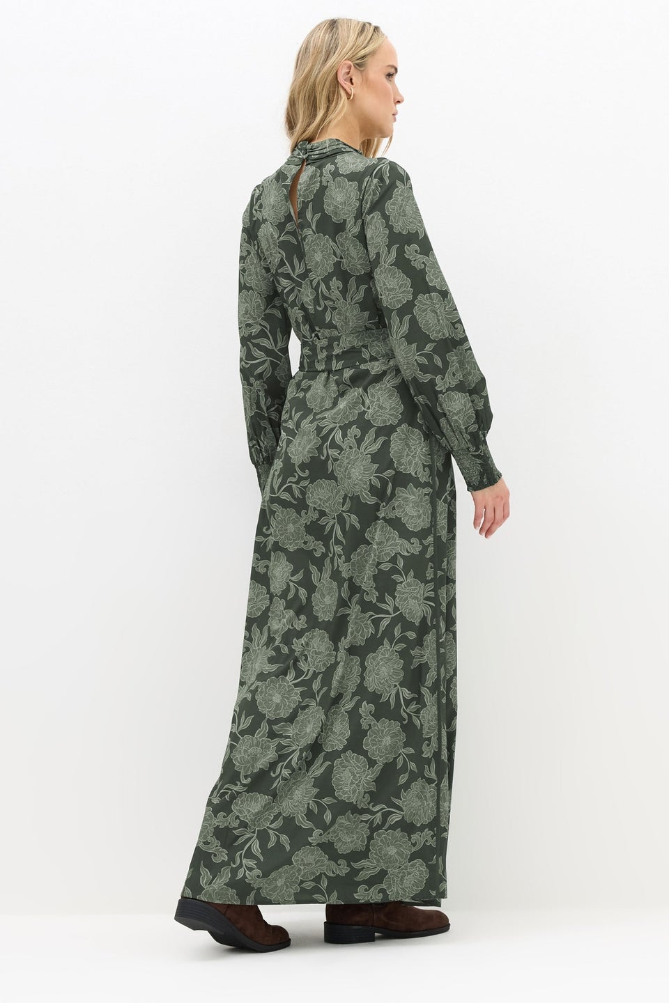 Long Tall Sally Green Floral High Neck Tie Dress