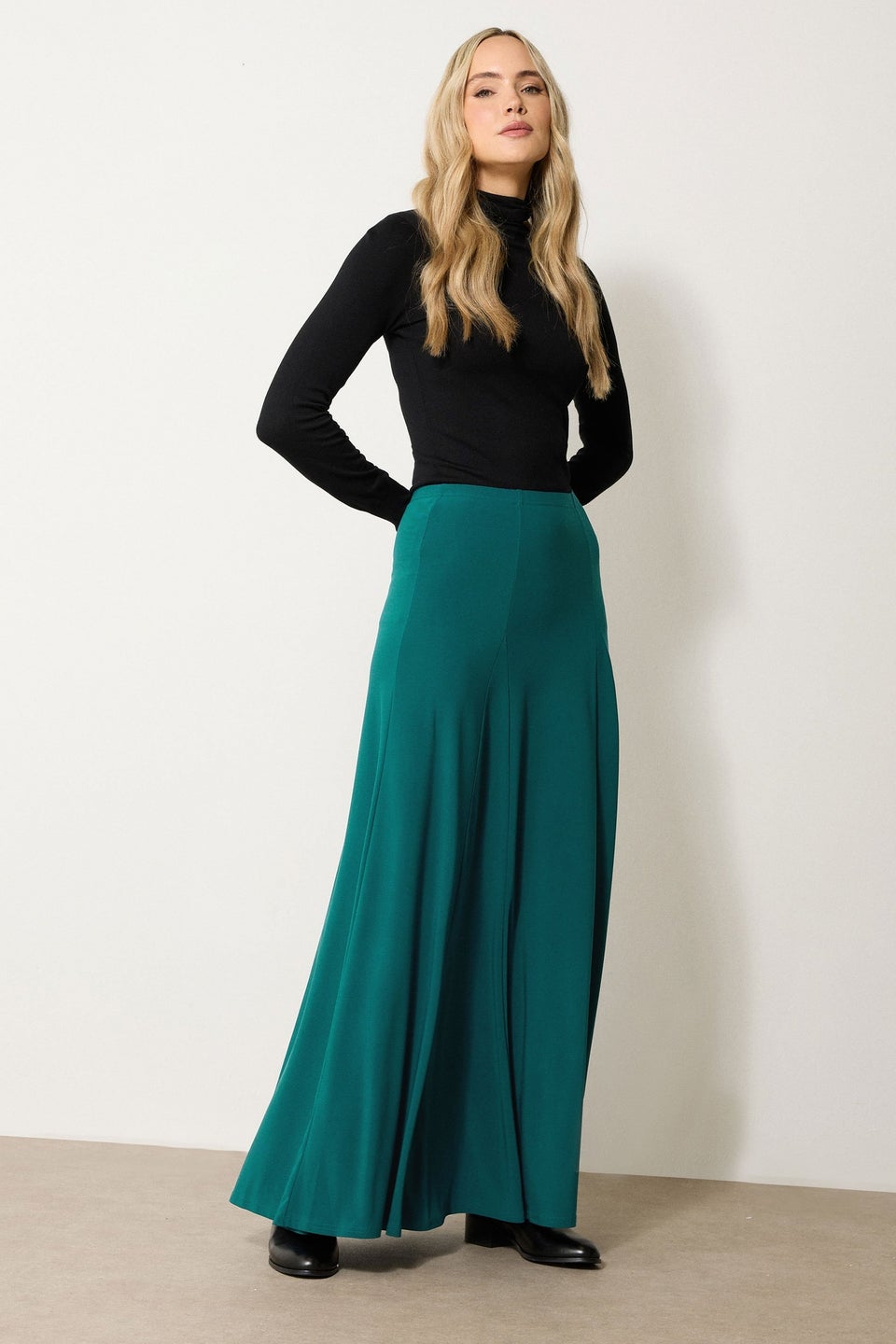 Long Tall Sally Teal Green Godet Maxi Skirt