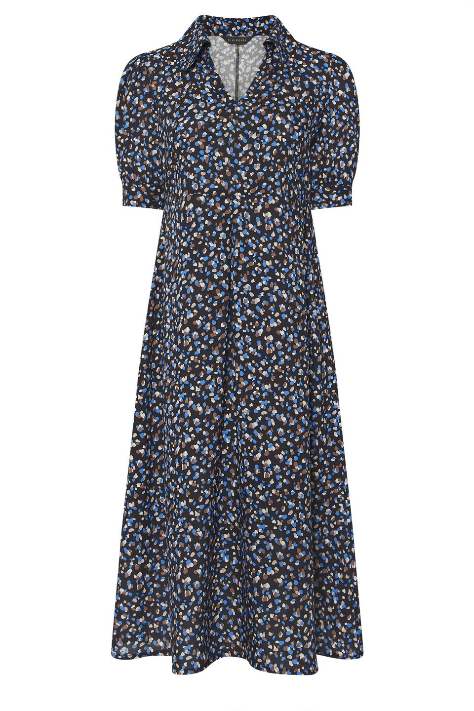 PixieGirl Petite Black Spot Collar Midaxi Dress