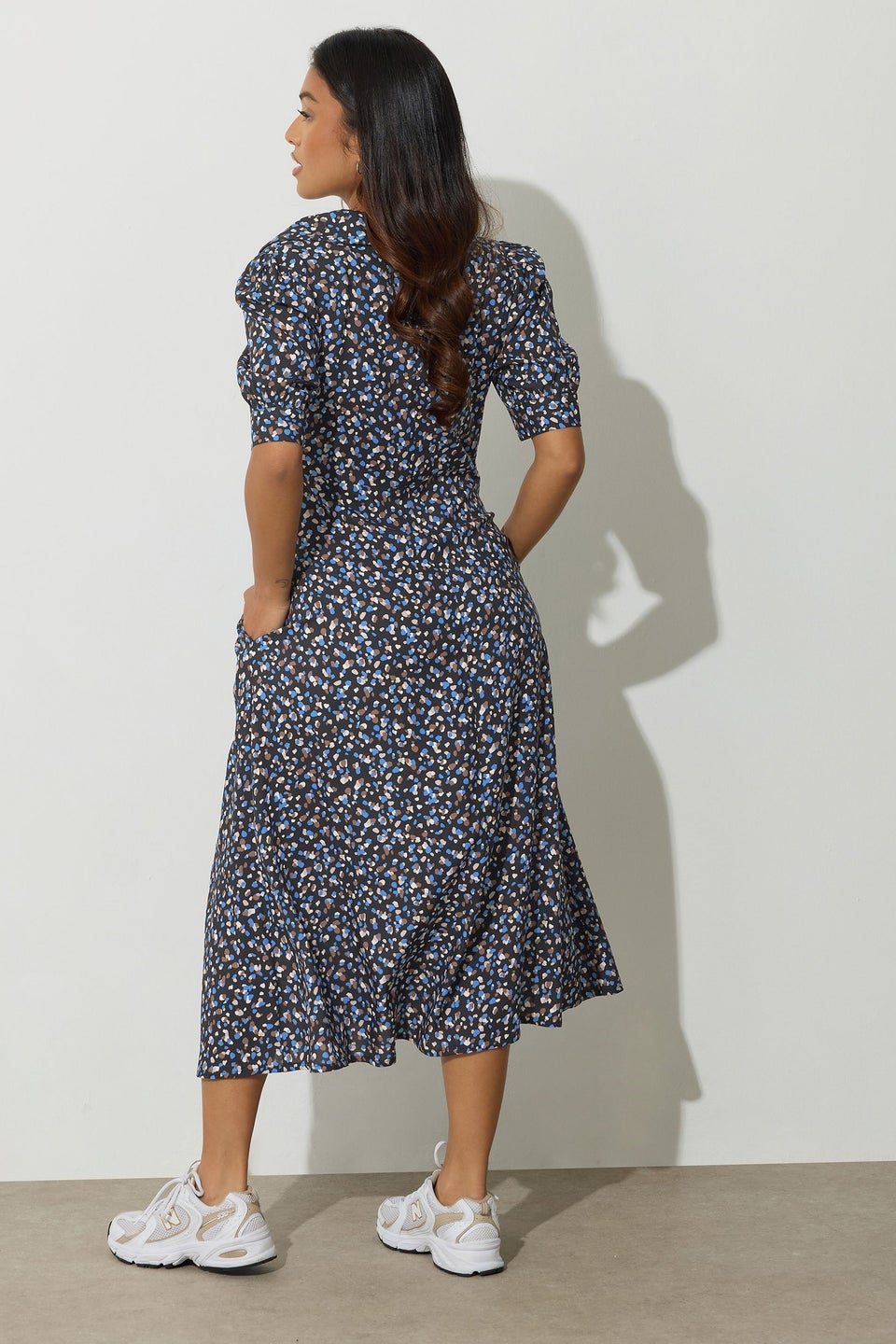 PixieGirl Petite Black Spot Collar Midaxi Dress