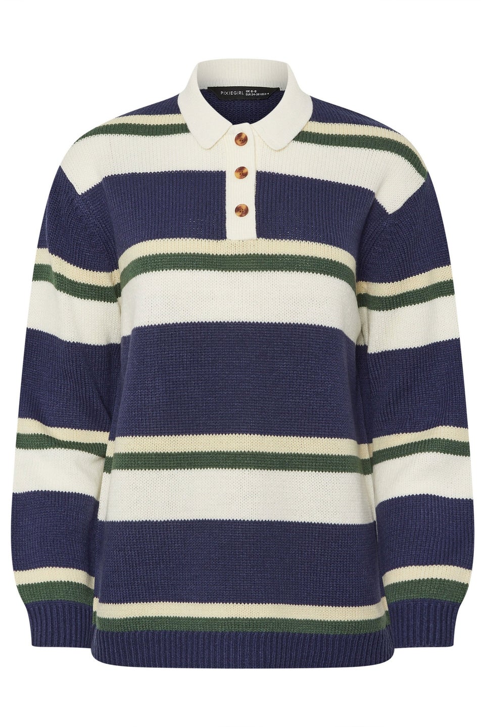 PixieGirl Petite Navy Blue Stripe Rugby Jumper
