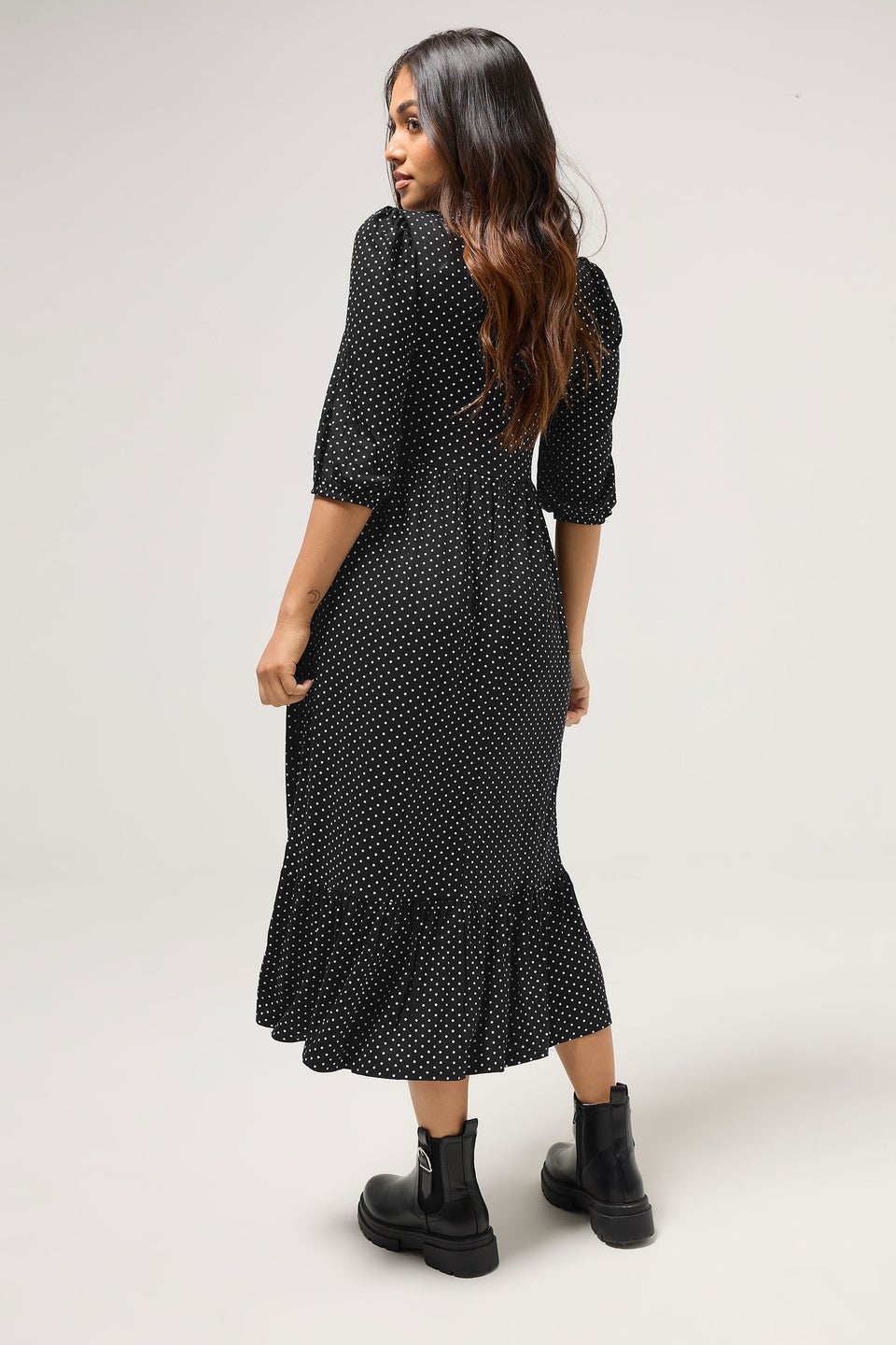PixieGirl Petite Black Spot Midi Dress